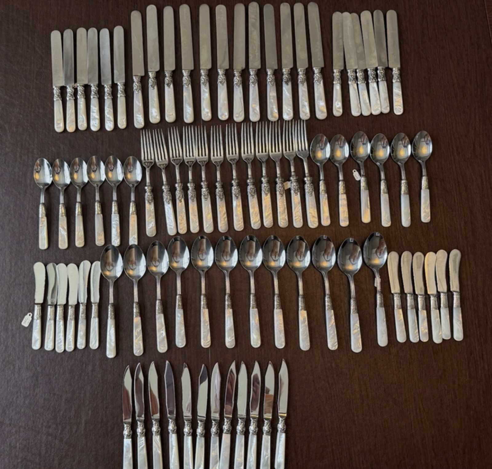 100 Pcs of Sterling And Mother Of Pearl Flatware Service for 12 With Serving Pcs (1 of 9)
