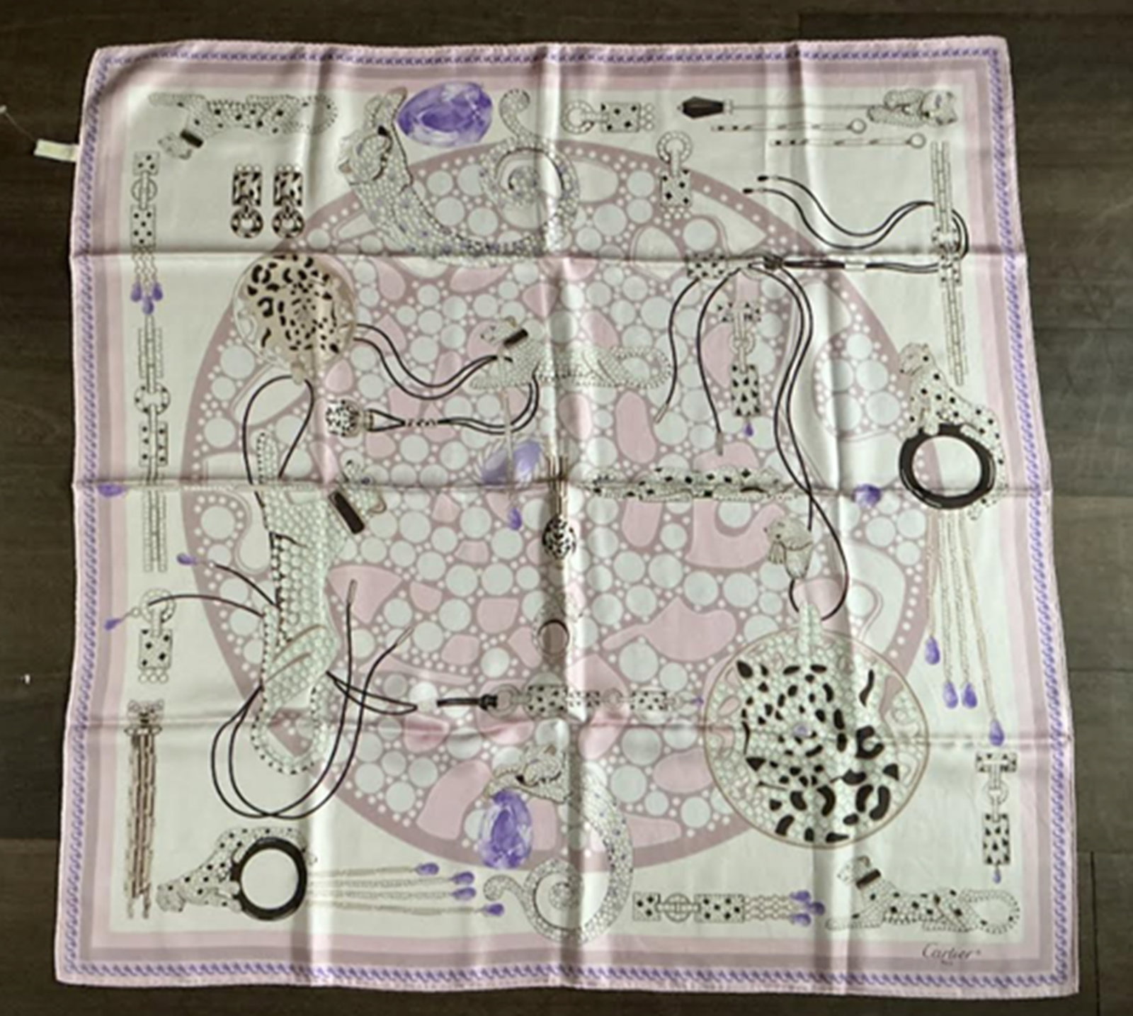 Cartier Silk Scarf Made in Italy: Cartier Silk Scarf Made in Framce . Measures approx 34.5" x 34.5" Never Worn New Conditon no stains or damage