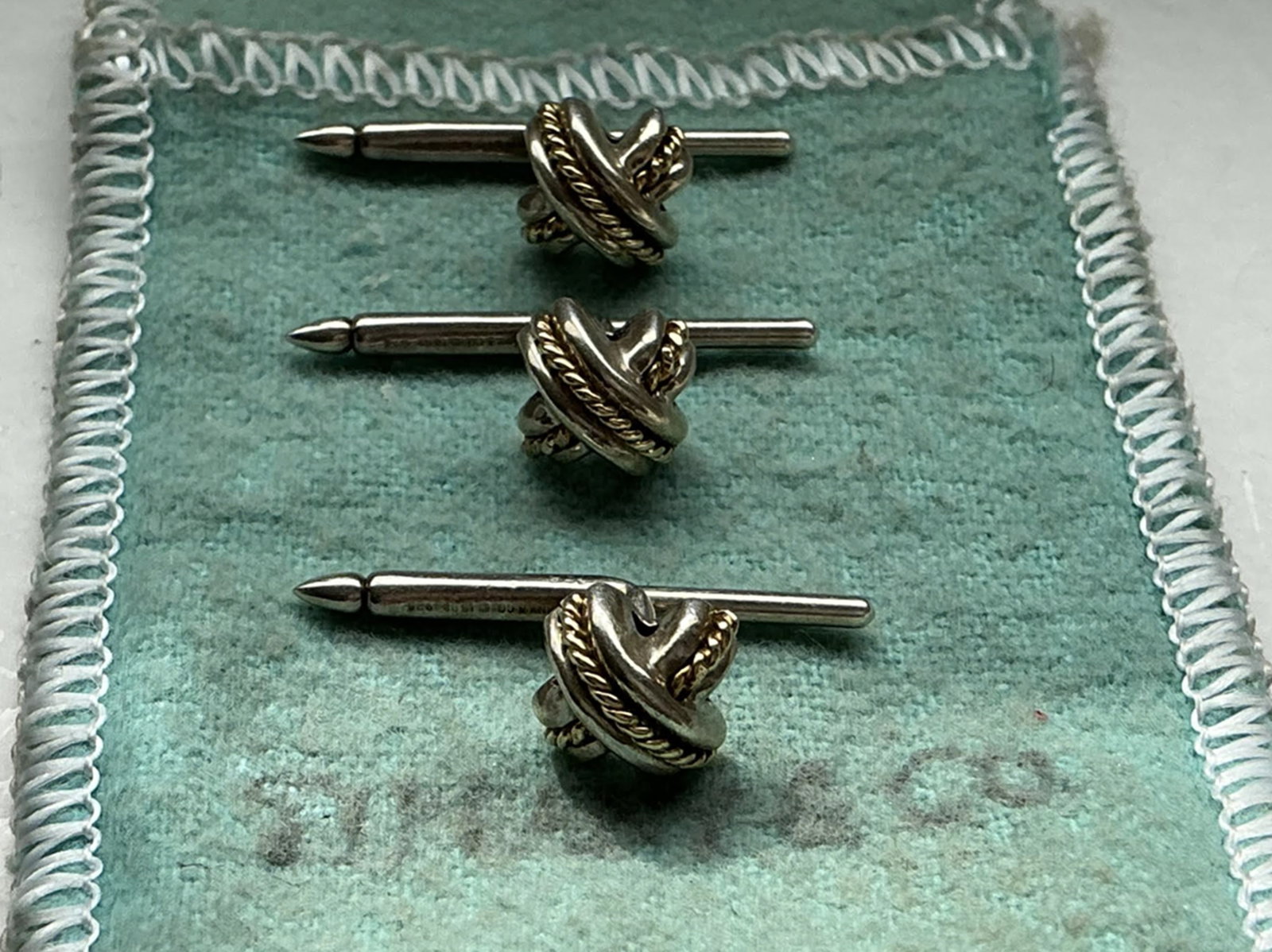 Tiffany & Co Sterling Silver with 18K yellow Gold Signature Tuxedo Cufflinks with Pouch 3pcs (1 of 4)