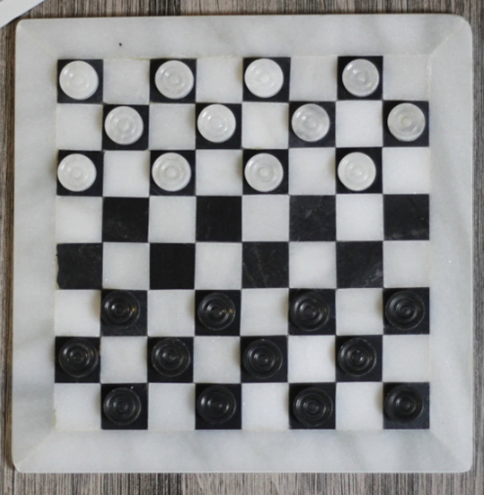 Marble Checkers Set | Black and White 12 inch Handmade Checkers Set with Storage Case NEW (1 of 3)