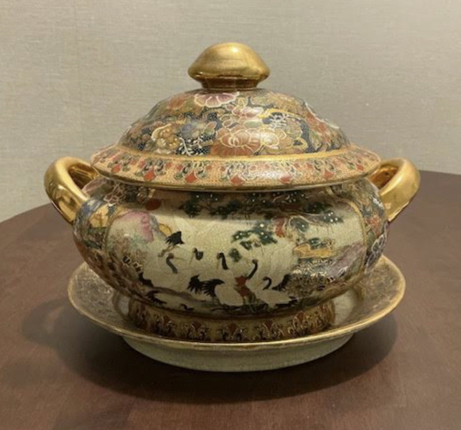 Satsuma Meiji crane Taureen With under plate Made in Japan (1 of 6)