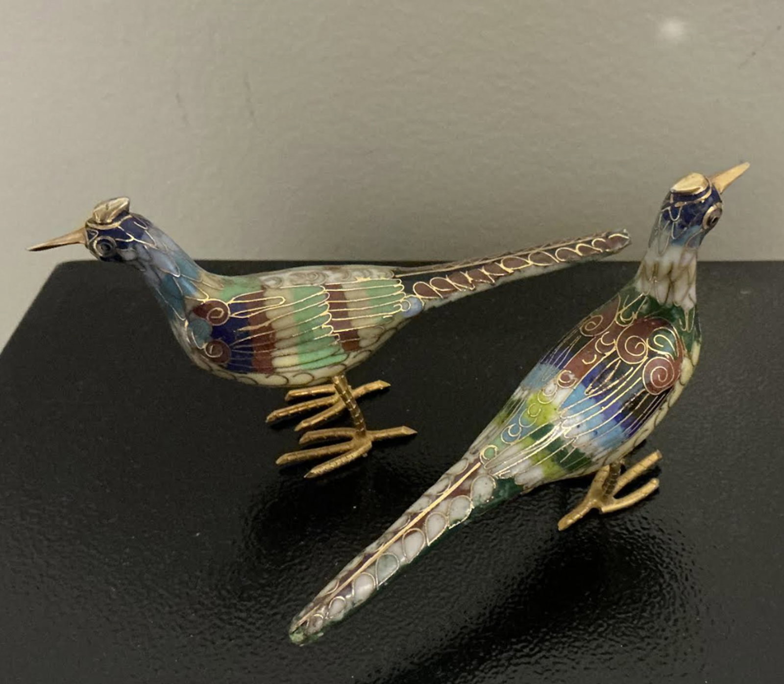 Chinese CloisonneEnamel with Brass Pair of pheasant figurine Statuette (1 of 6)