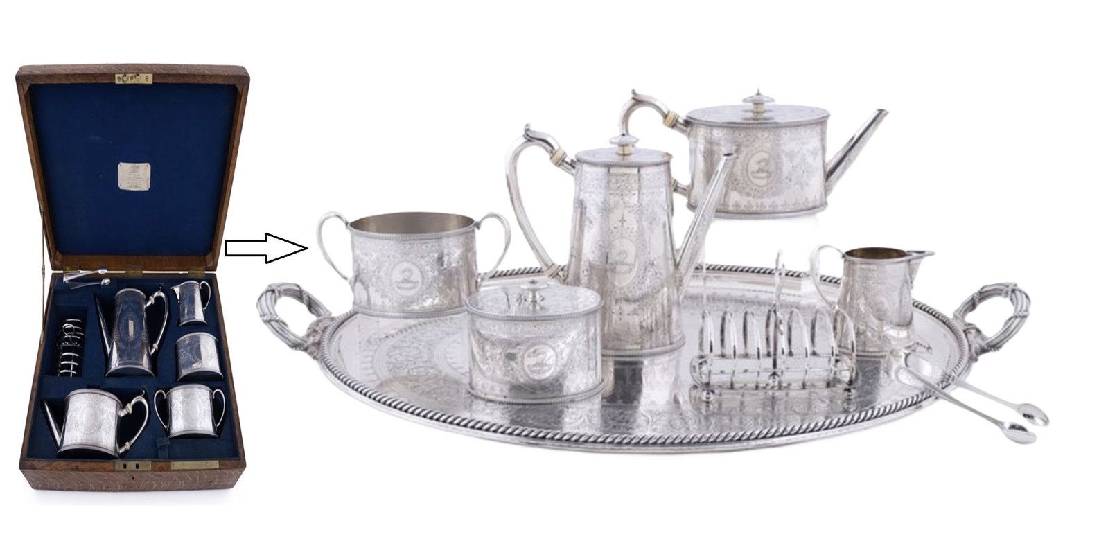 Alexander Macrae, London, C. 1856, 7-Piece English Sterling Silver Coffee Tea Service & Silver (1 of 11)
