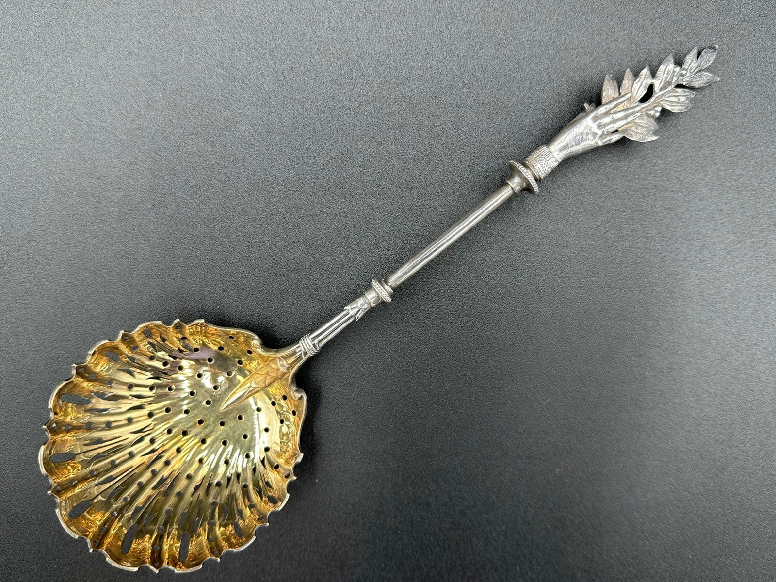 Lady's by Gorham Aesthetic Sterling Silver Powdered Sugar Sifter: Lady's by Gorham Aesthetic Sterling Silver Powdered Sugar Sifter. A rare and unusual Sterling Silver powdered sugar sifter in the multi-motif Lady's pattern by Gorham. The pierced server measures