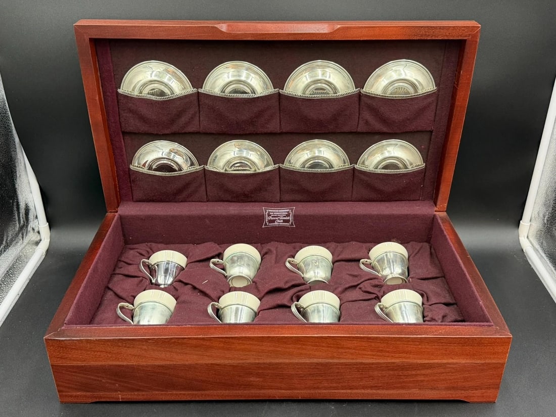 Intern’l Sterling Silver Set of 8 Royal Danish Demitasse Cups Saucers Liners With Box (1 of 11)