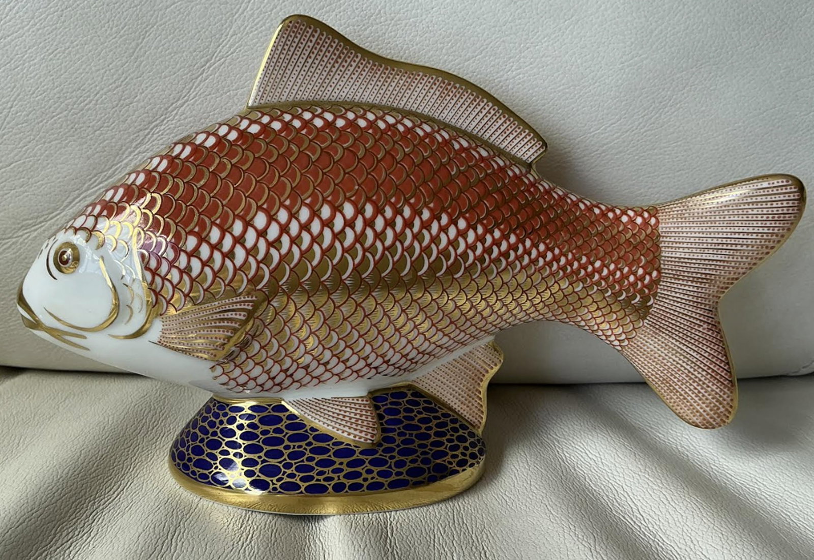 Royal Crown Derby Imari Porcelain Fish Figurine With 22k Gold Accents: Royal Crown Derby Imari Fish Figurine With 22k Gold Accents Measures approx 7”long X 5” Inches l No chips or cracks present
