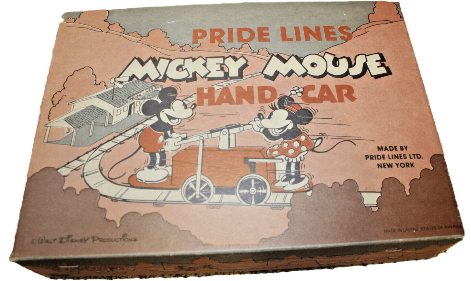 Disney Mickey Pride Lines #1100 Mickey Mouse & Minnie Red Handcar Boxed With Tracks (1 of 5)