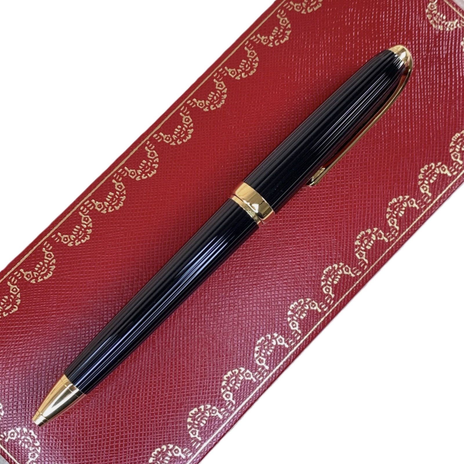 Cartier Ballpoint Pen Louis Godron Black Resin And Gold Finish With Orig Box (1 of 7)