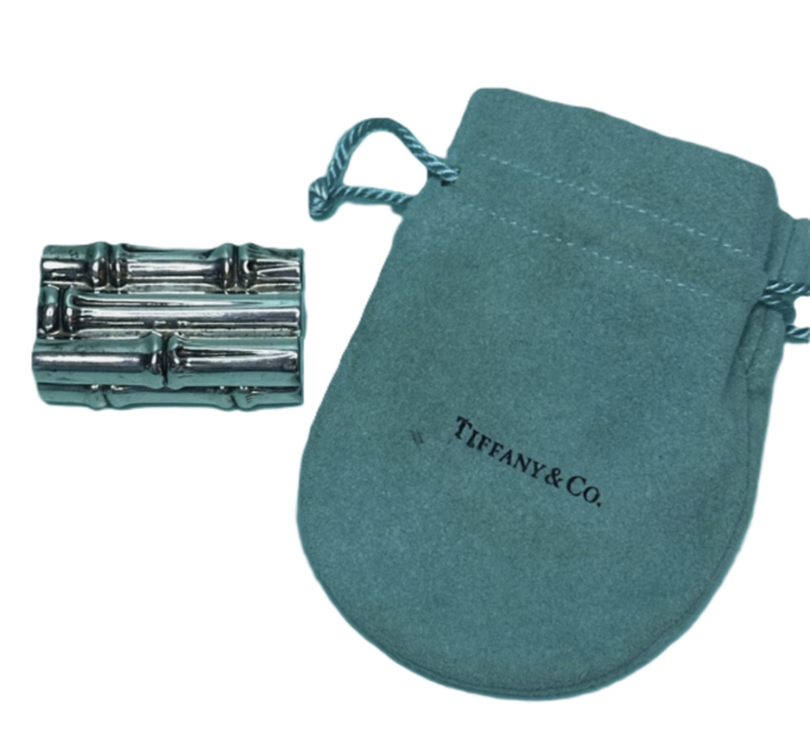 Tiffany & Co Sterling Silver Bamboo Pill Box With Pouch: Tiffany & Co Sterling Silver Bamboo Pill Box With Pouch