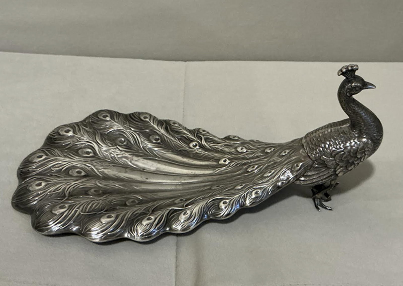 Shreve & Co Sterling Silver Peacock Figurine Statuette: Shreve & Co Sterling Silver Peacock Figurine Statuette. Measures approx 9.3/4 inches Long.This piece is a remarkable slice of history, embodying the grandeur of 1850-1899