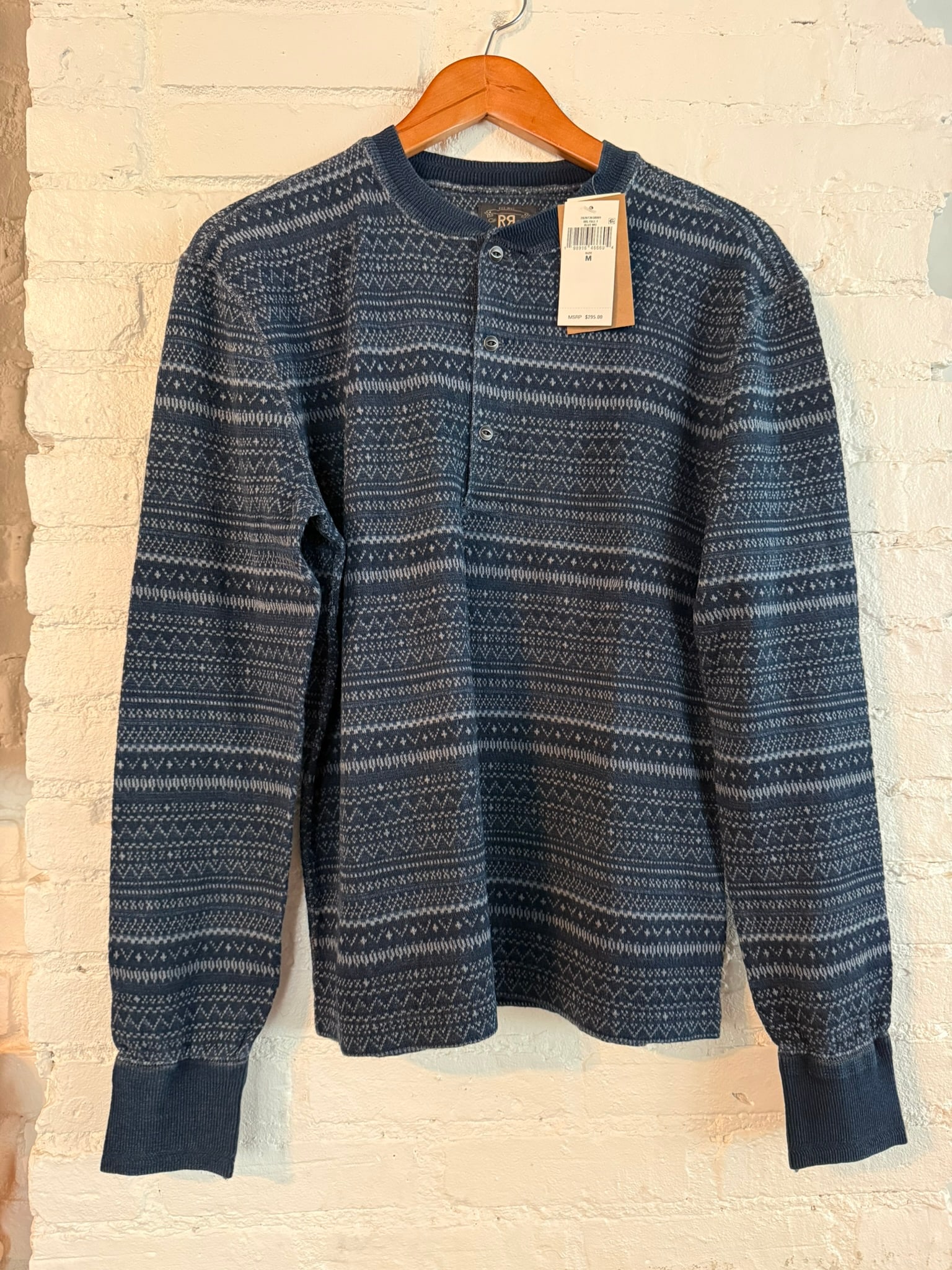 Ralph Lauren RRL Shirt: Ralph Lauren RRL Shirt Blue and cream multi size medium henley. New with tags $295
