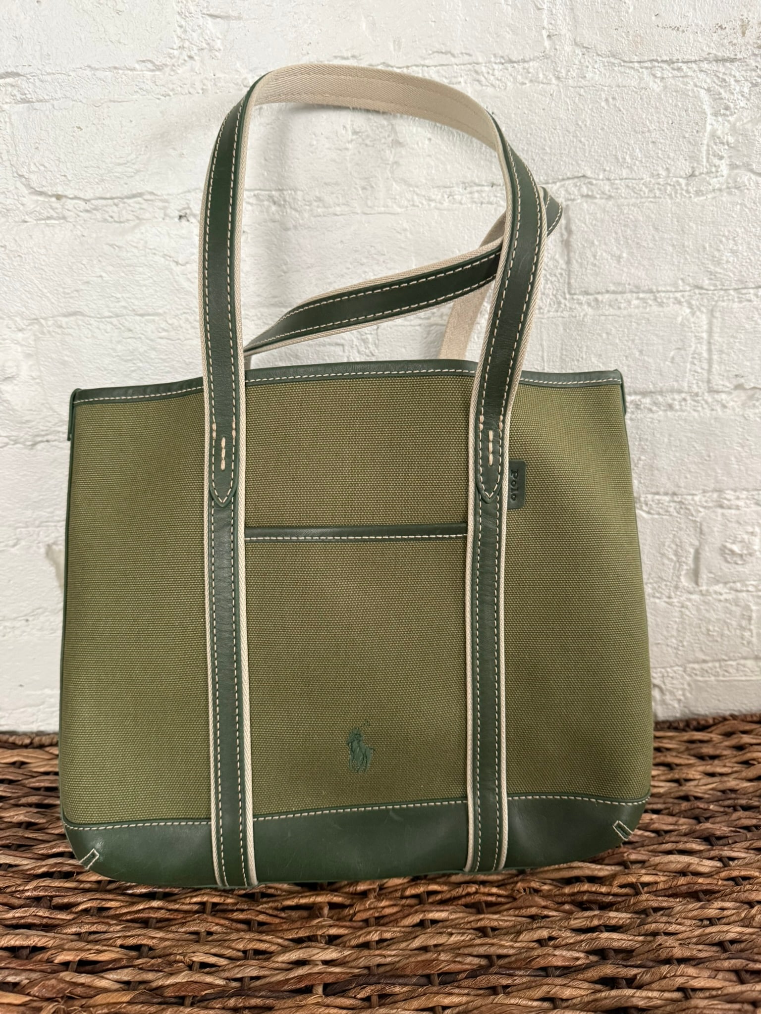 Polo Ralph Lauren Small Canvas Bag: Polo Ralph Lauren Small Canvas Bag Small hunter green polo bag with leather detailing. Interior zip pocket