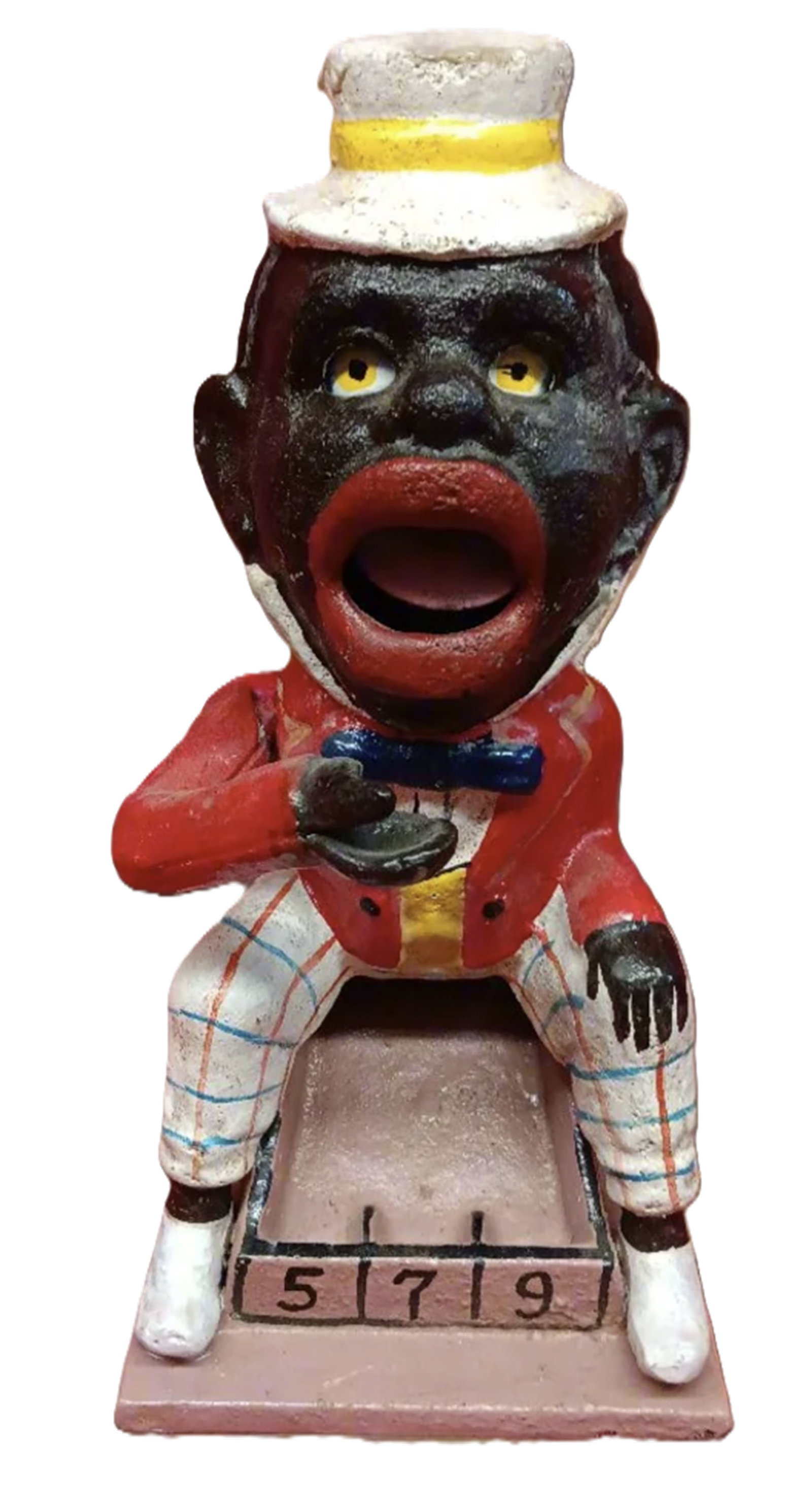 Black Americana Cast Iron Mechanical Bank Top Hat Man Marble Game: Black Americana Cast Iron Mechanical Bank Top Hat Man Marble Game Repro Collection of 1930 Measures approx 8 inches highby 4 inches length by 4.5 inches wide