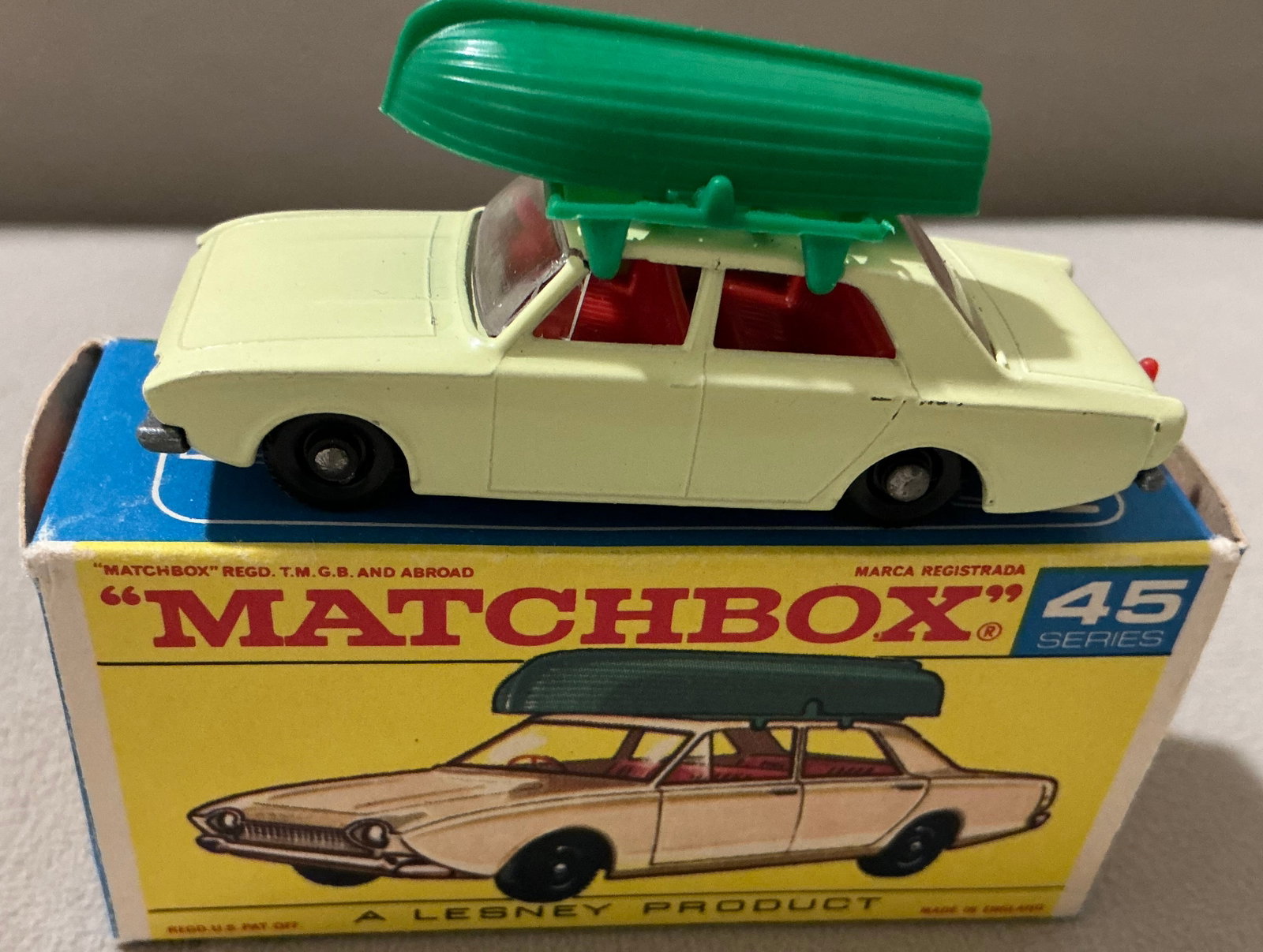 Lesney Matchbox Series No. 45 Ford Corsair With Boat With Original Box 1965 Made in England (1 of 6)