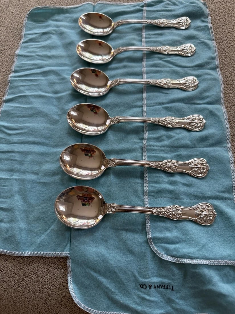 6 Tiffany English King Sterling /silver Cream Soup Spoons (1 of 7)