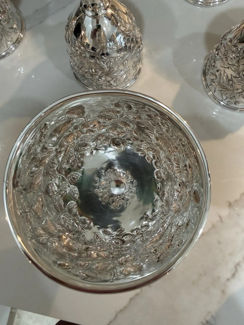 12 Early Kirk Repousse Sterling Silver Goblets Immaculate - 6