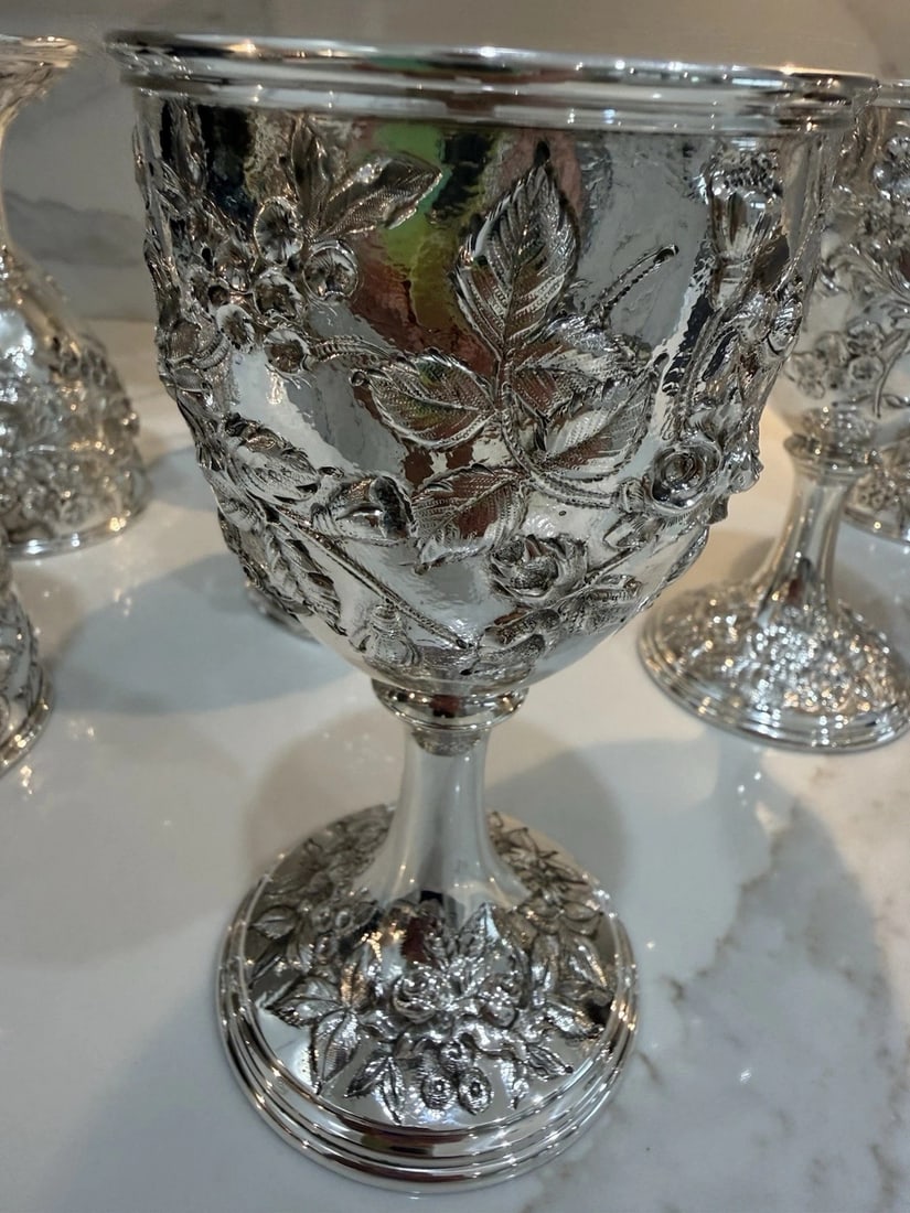 12 Early Kirk Repousse Sterling Silver Goblets Immaculate - 8