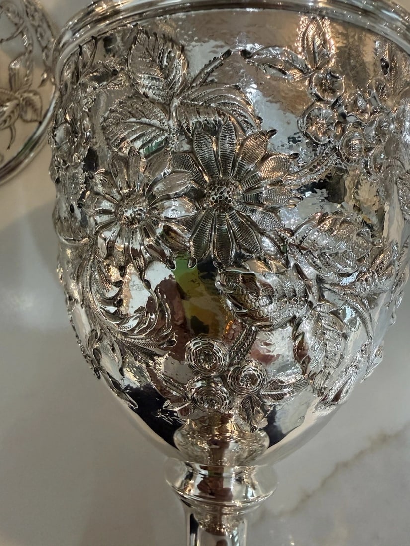 12 Early Kirk Repousse Sterling Silver Goblets Immaculate - 9