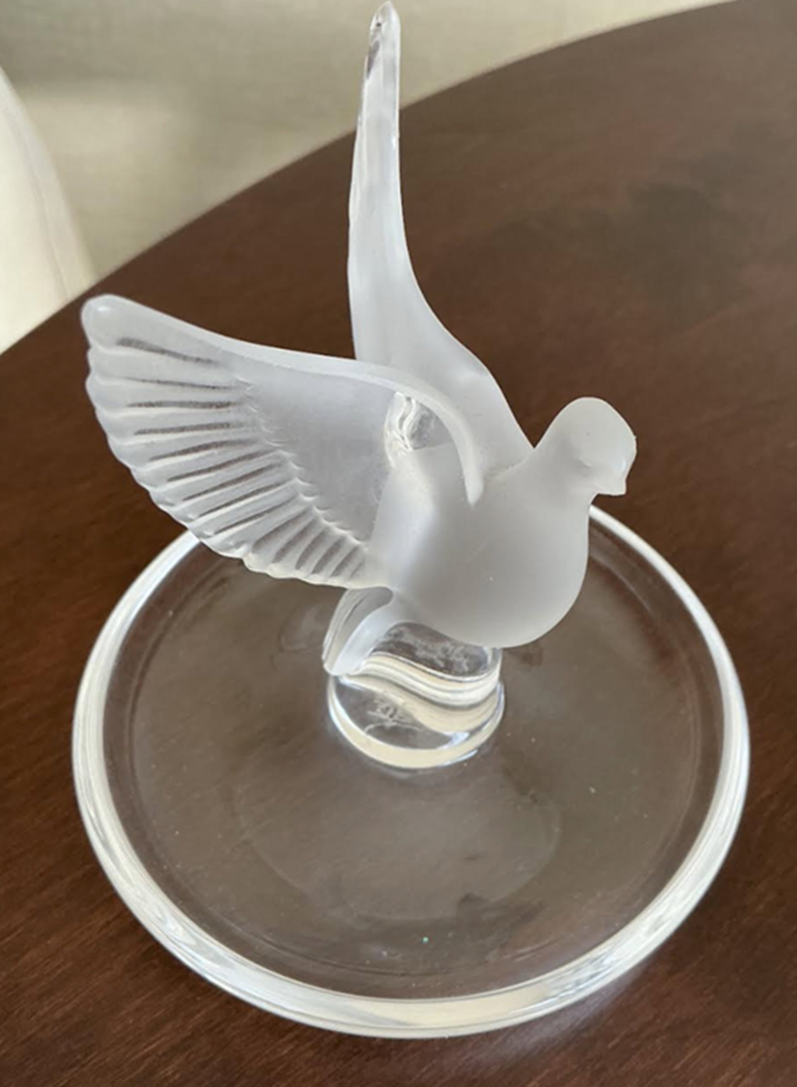 Lalique Signed Crystal Dove Trinket Dish MAde in France: Lalique Signed Crystal Trinket Dish MAde in France. Measures approx 4 inches wide by 4 inches tall