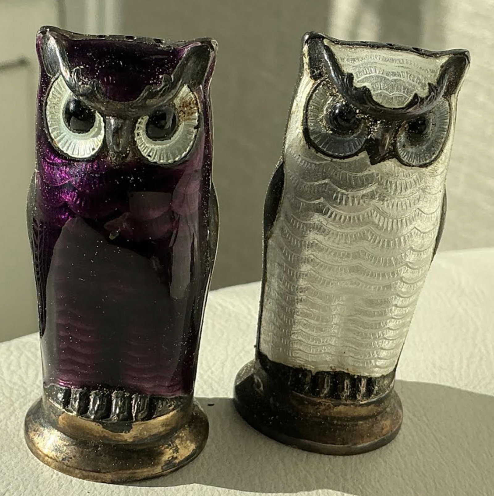 David Andersen Sterling Silver Guilloche Enamel Owl Salt Pepper Shakers In Orig Box Made in Norway (1 of 8)