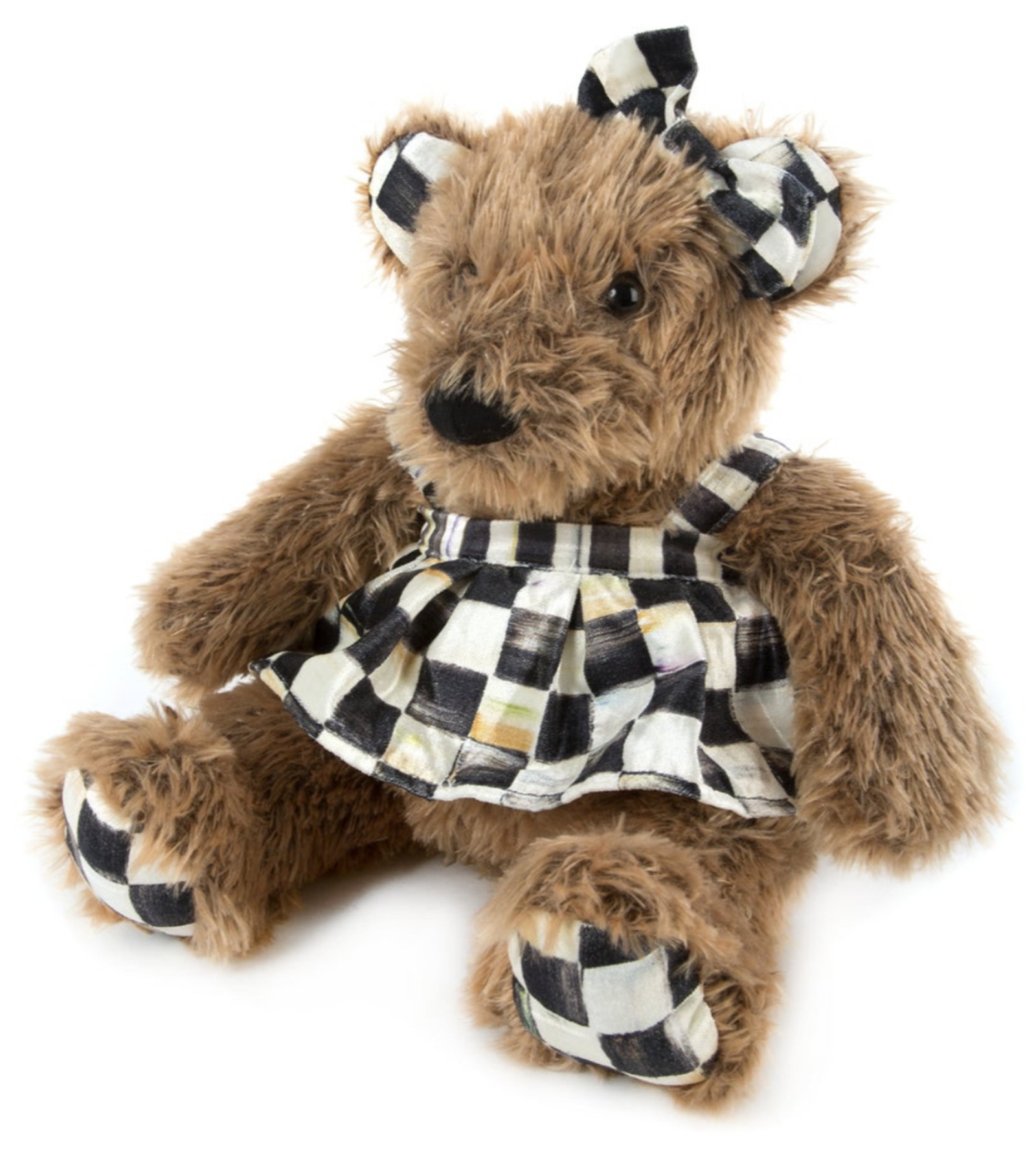 Mackenzie Childs Kenzie The Bear Stuffed Teddy: Kenzie the Bear comes outfitted in her finest—a sweet Courtly Check® print dress and matching bow—so she’s dressed for high tea or a day of exploring. Furry and soft, her huggable body will be 
