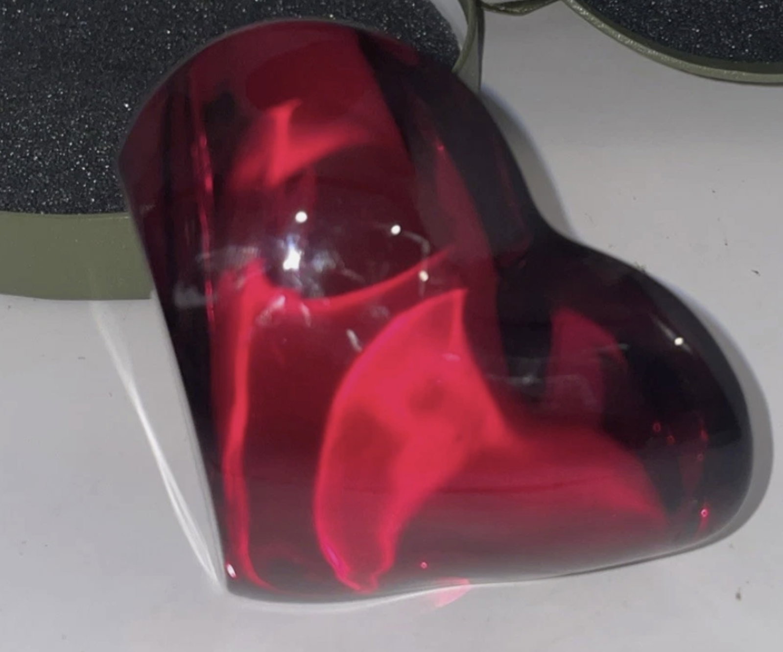 Christofle Signed Crystal Heart Paperweight in Orig Box: Christofle Signed Crystal Heart Paperweight in Orig Box. Box has some signs of use Measures approx Width: 3.5" Height: 2.5. No chips or cracks