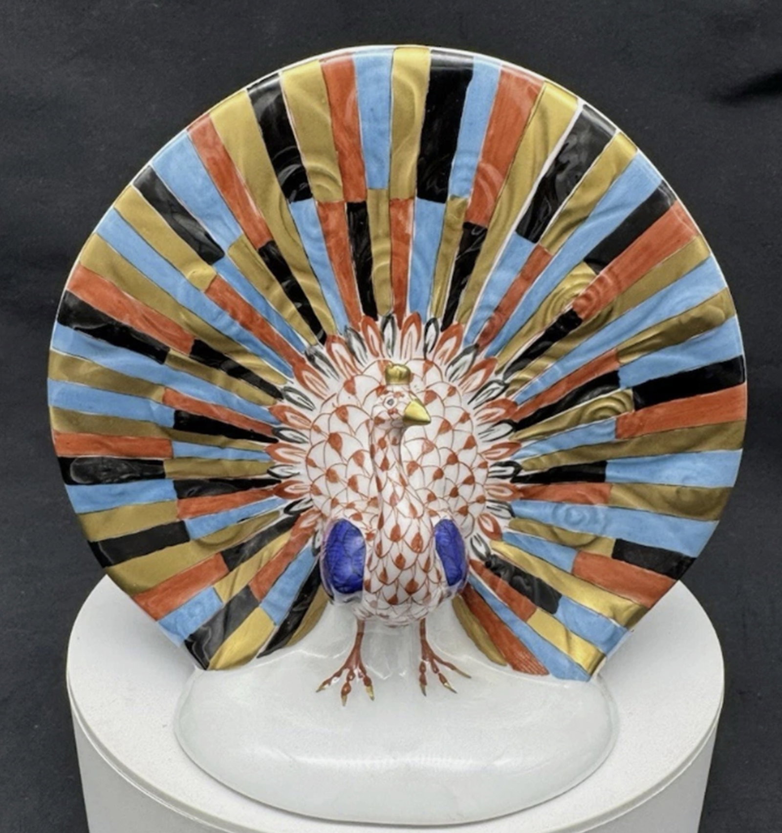 Herend Signed Porcelain Rust Fishnet Peacock Figurine Statuette With 24k gold Accents Made in (1 of 5)