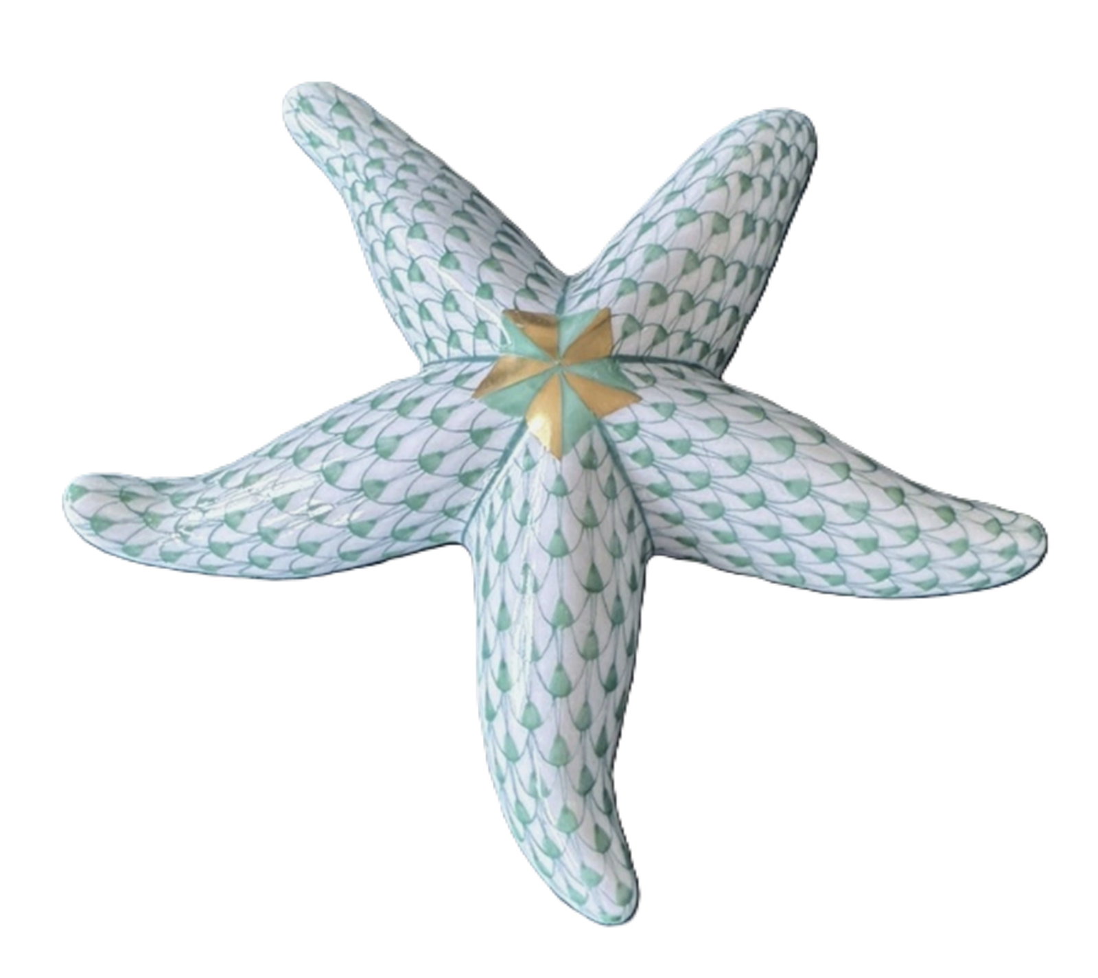 Herend Signed Porcelain Green Fishnet Sea Starfish Figurine Statuette With 24k gold Accents Made in (1 of 5)