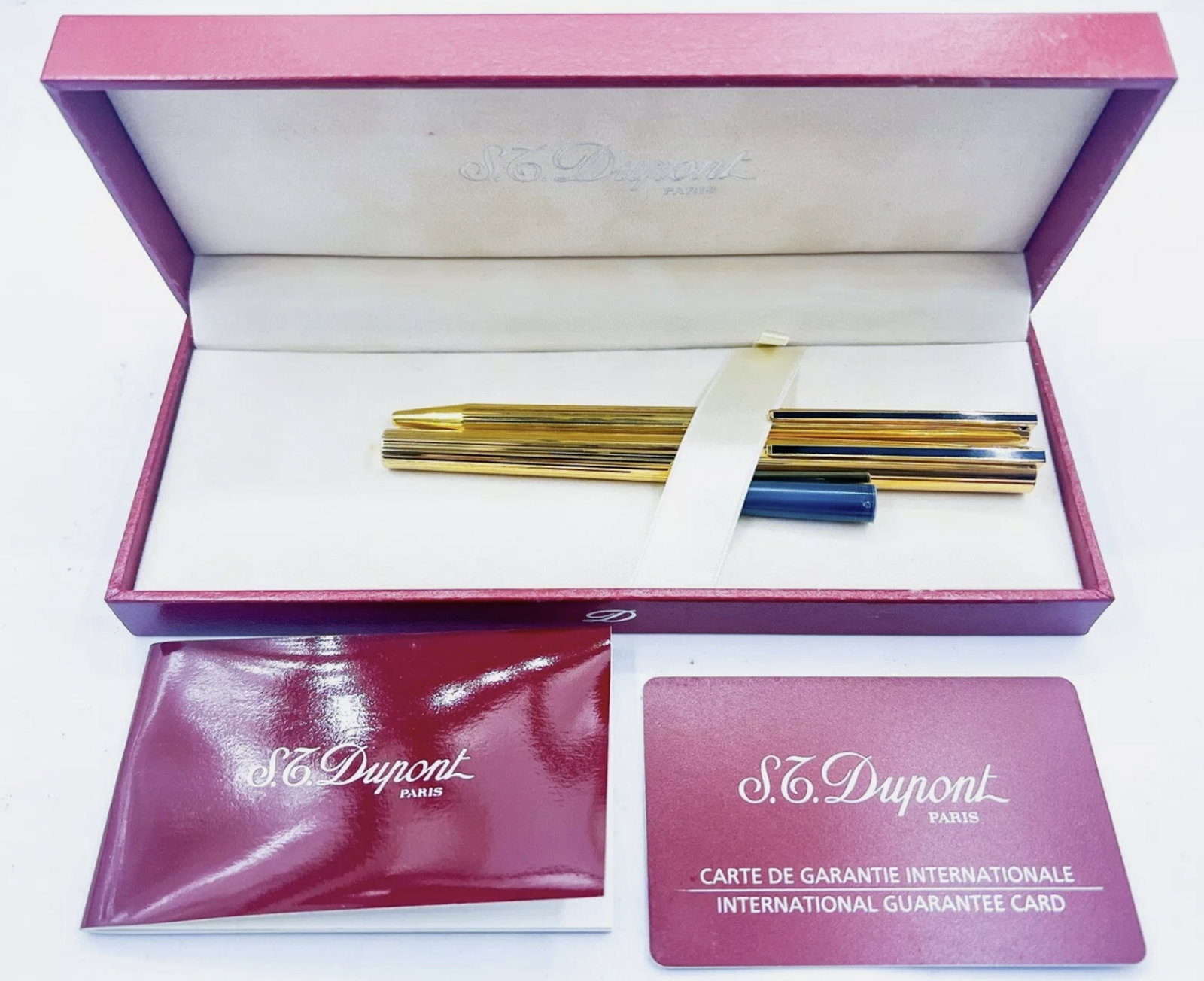 ST DuPont 925 Sterling Silver Gold Plated Ballpoint & Fountain Pen 18k 750 Nib: ST DuPont 925 Sterling Silver Gold Plated Ballpoint & Fountain Pen 18k 750 Nib. There is one time refill included