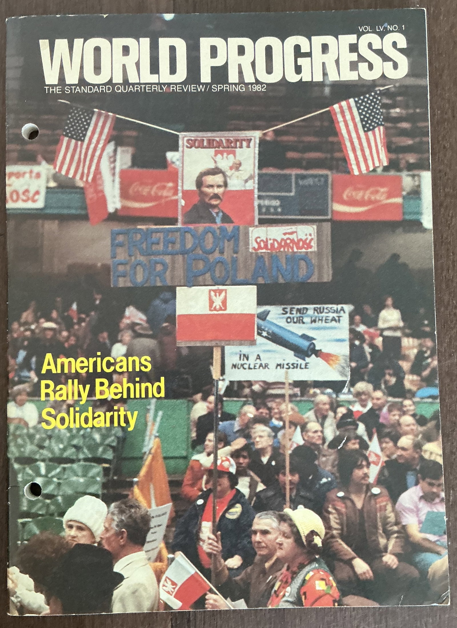 World Progress Soft Cover Book 1972: World Progress Soft Cover Book 1972 is a Cold War-era political periodical focused on international affairs and the global response to Poland’s Solidarity movement. The dramatic cover captures Ameri