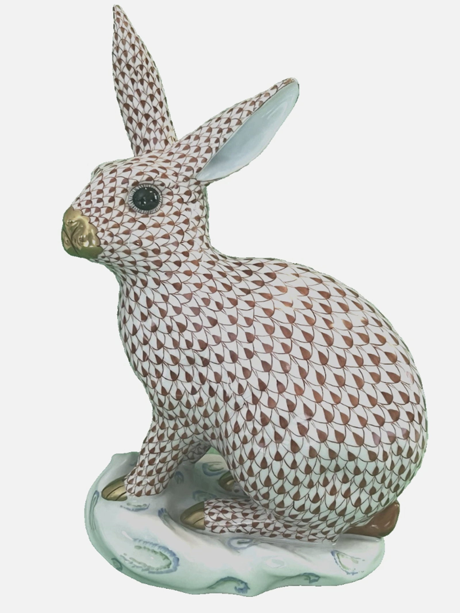 Herend Signed Rust Fishent Porcelain Extra Large Bunny Rabbit 12 inches tall Made in Hungary: Herend Signed Rust Fishent Porcelain Extra Large Bunny Rabbit 12 inches tall Made in Hungary. Masures approx Size: 12" x 7" x 5" No Chips or Cracks Present