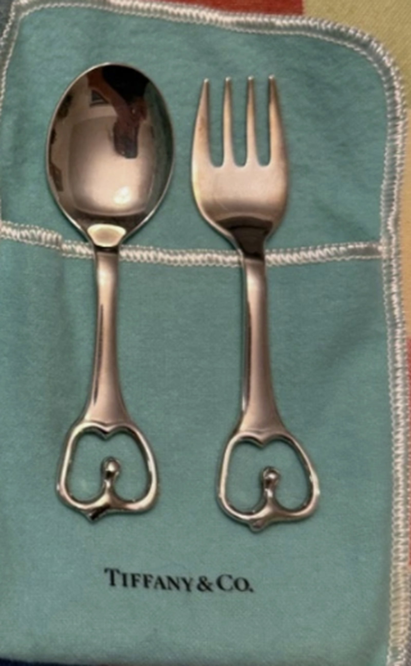 Tiffany & Co Sterling Silver Elsa Peretti Apple Baby Flatware set with box: Tiffany & Co Sterling Silver Elsa Peretti Apple Baby Flatware set with box