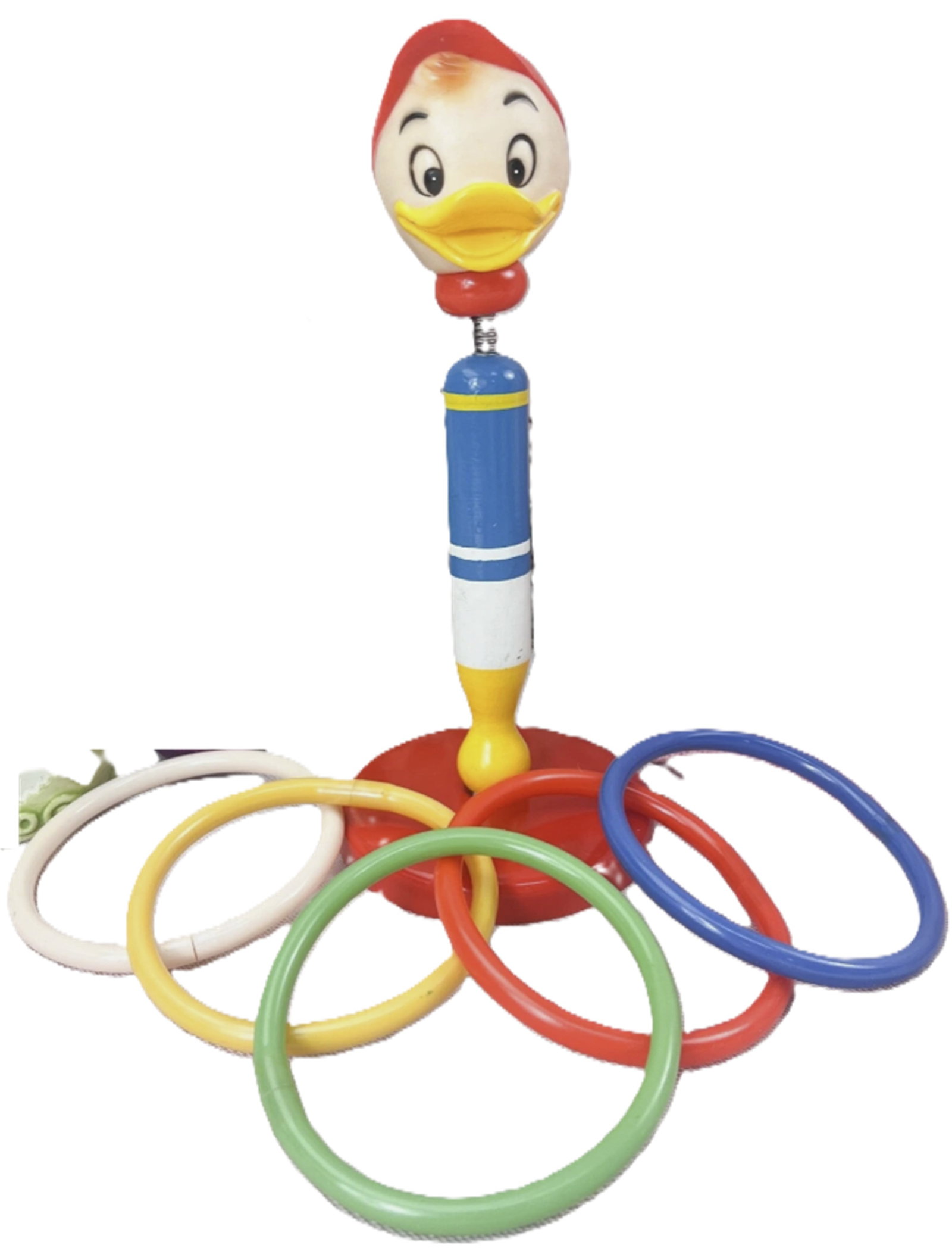Walt Disney Toss Ring Huey Duck Made in Wood: Walt Disney Toss Ring Huey Duck Made in Wood. Measures approx 4.5 inches accross and close to 10 inches tall