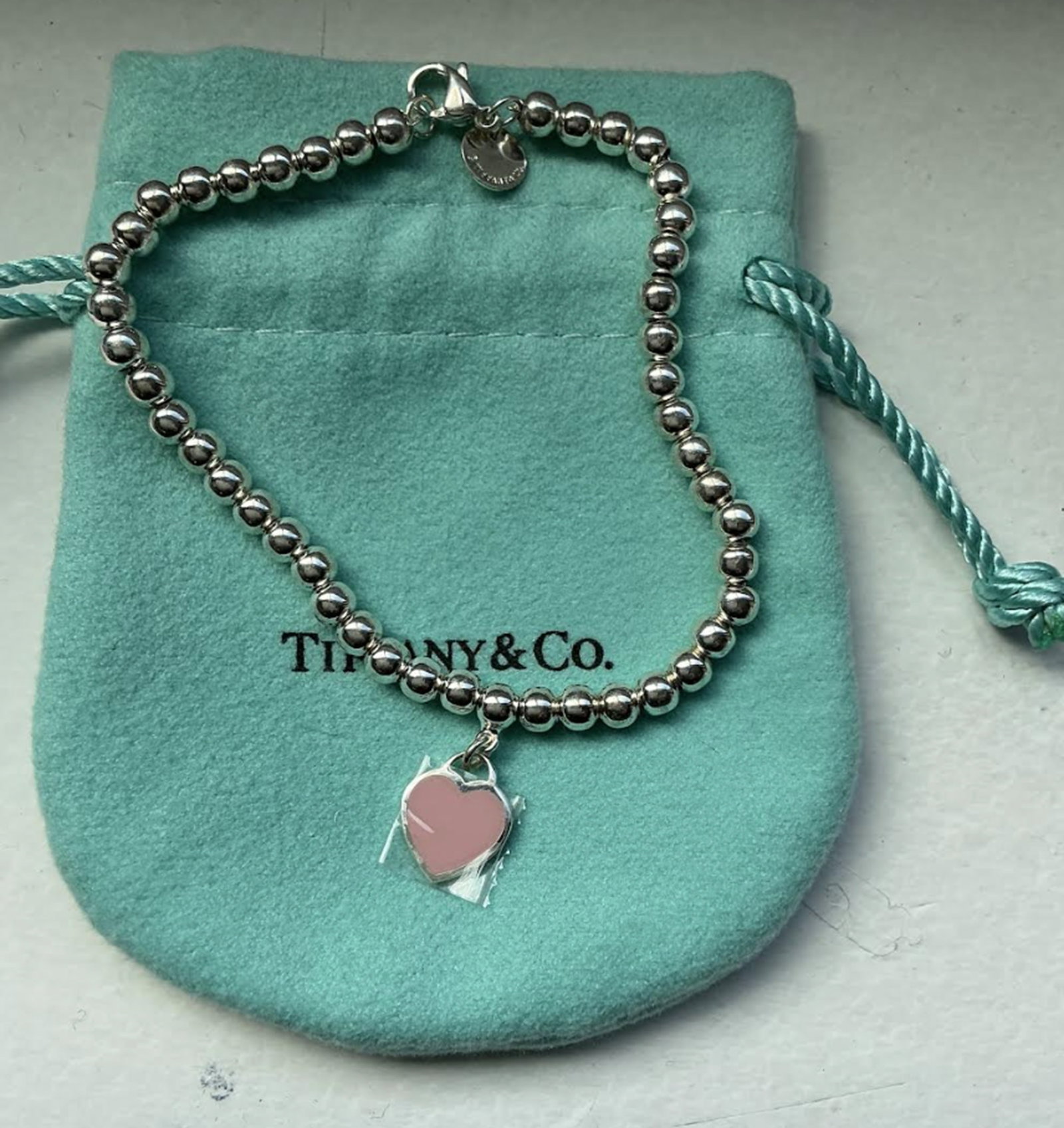 Tiffany & Co. Sterling Silver Pink Heart Bracelet With Pouch (1 of 6)