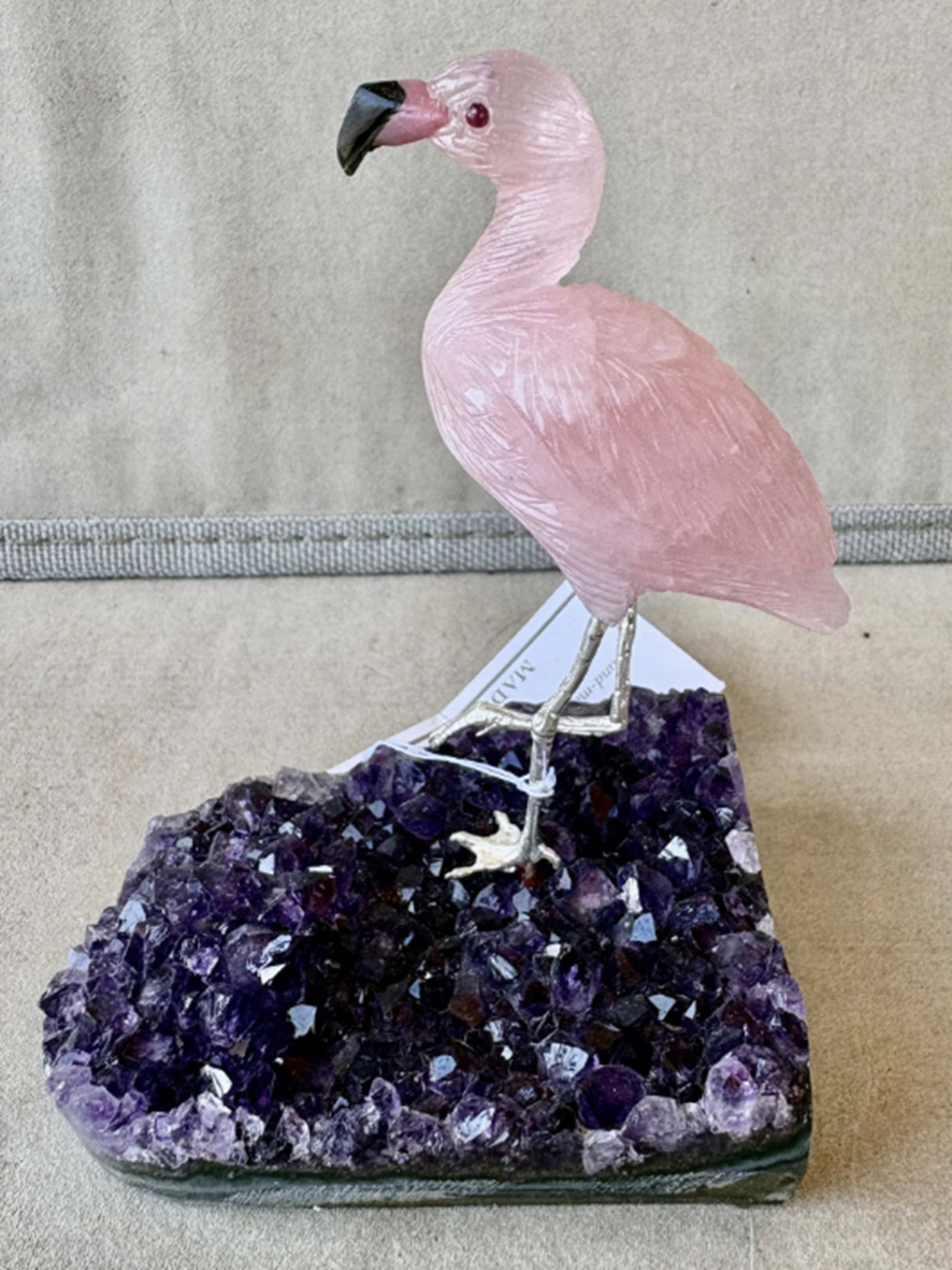 Rose Quartz Flamingo Figurine On Amethyst Base by Peter Muller (1 of 4)