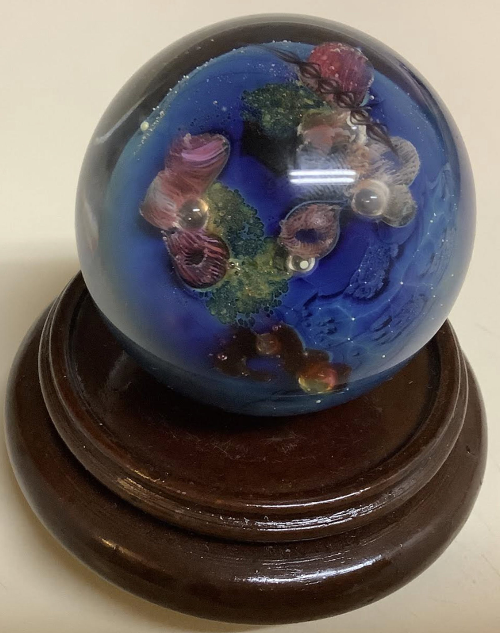Josh Simpson Signed Inhabited Planet Marble Art Glass Paperweight: Josh Simpson Signed Inhabited Planet Marble Measues approx 1.75" . No chips oracks