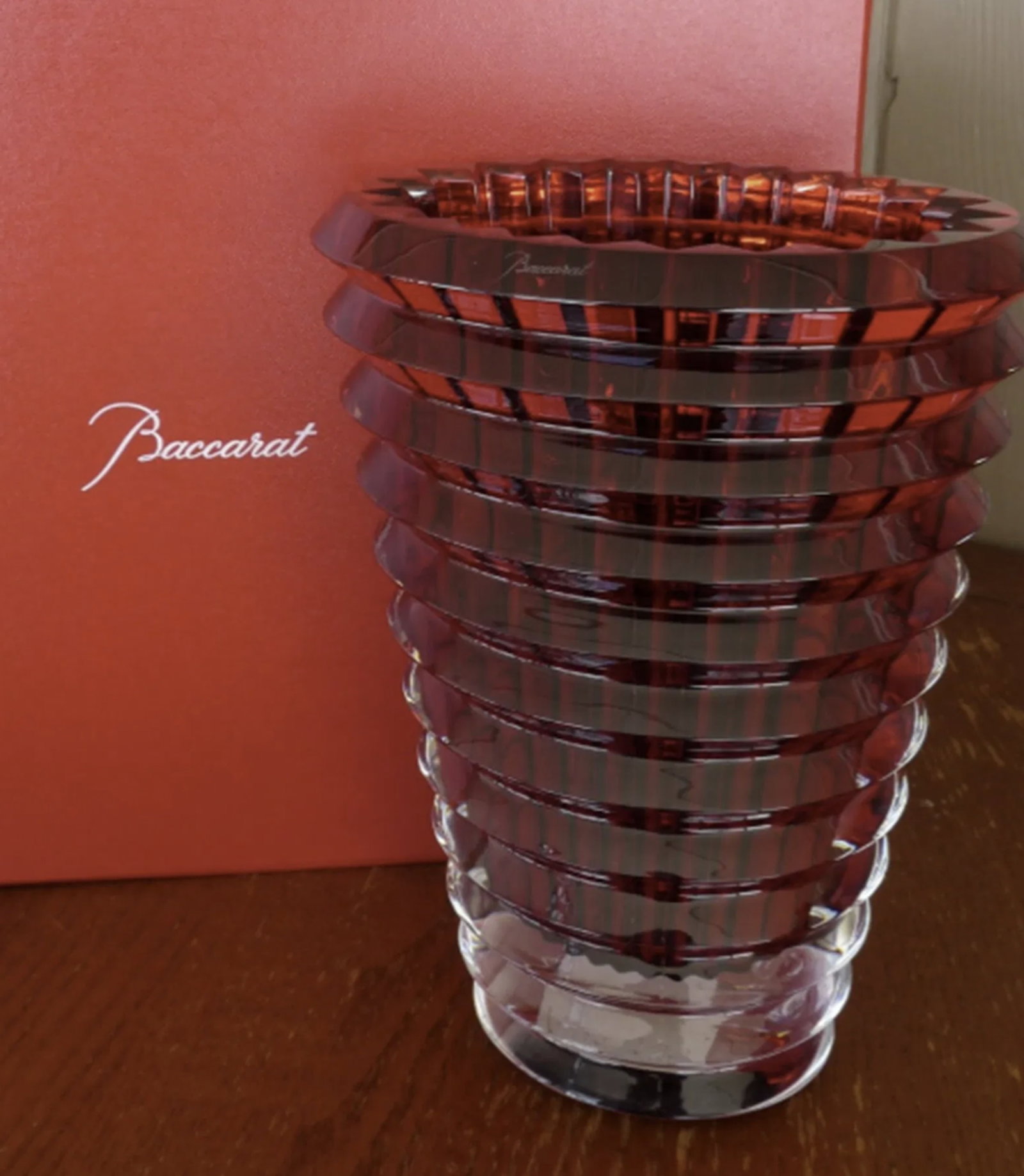 Baccarat Signed Crystal Red Eye Vase made in France NEW IN BOX! (1 of 5)