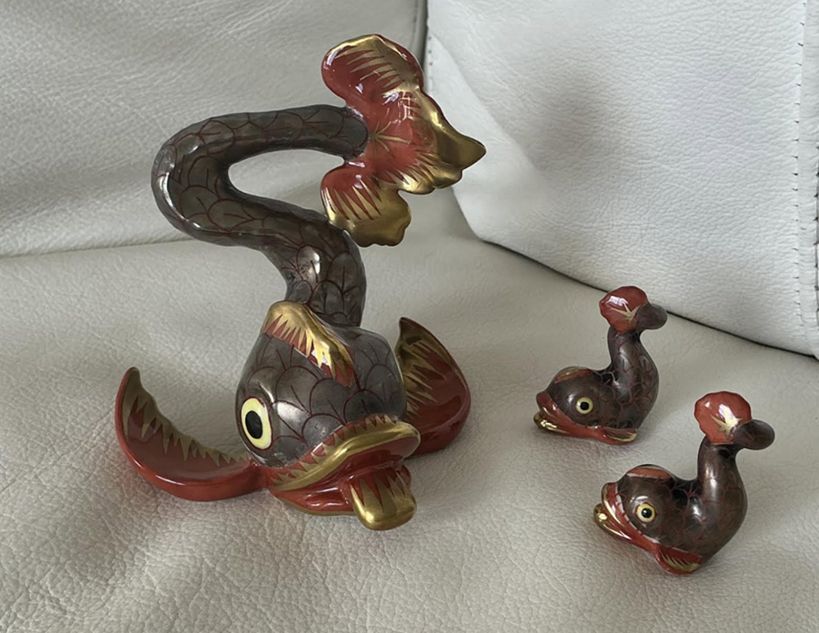 Herend Signed Porcelain Fish Dolphin Set of Figurine with 24k Gold Accents. (1 of 7)