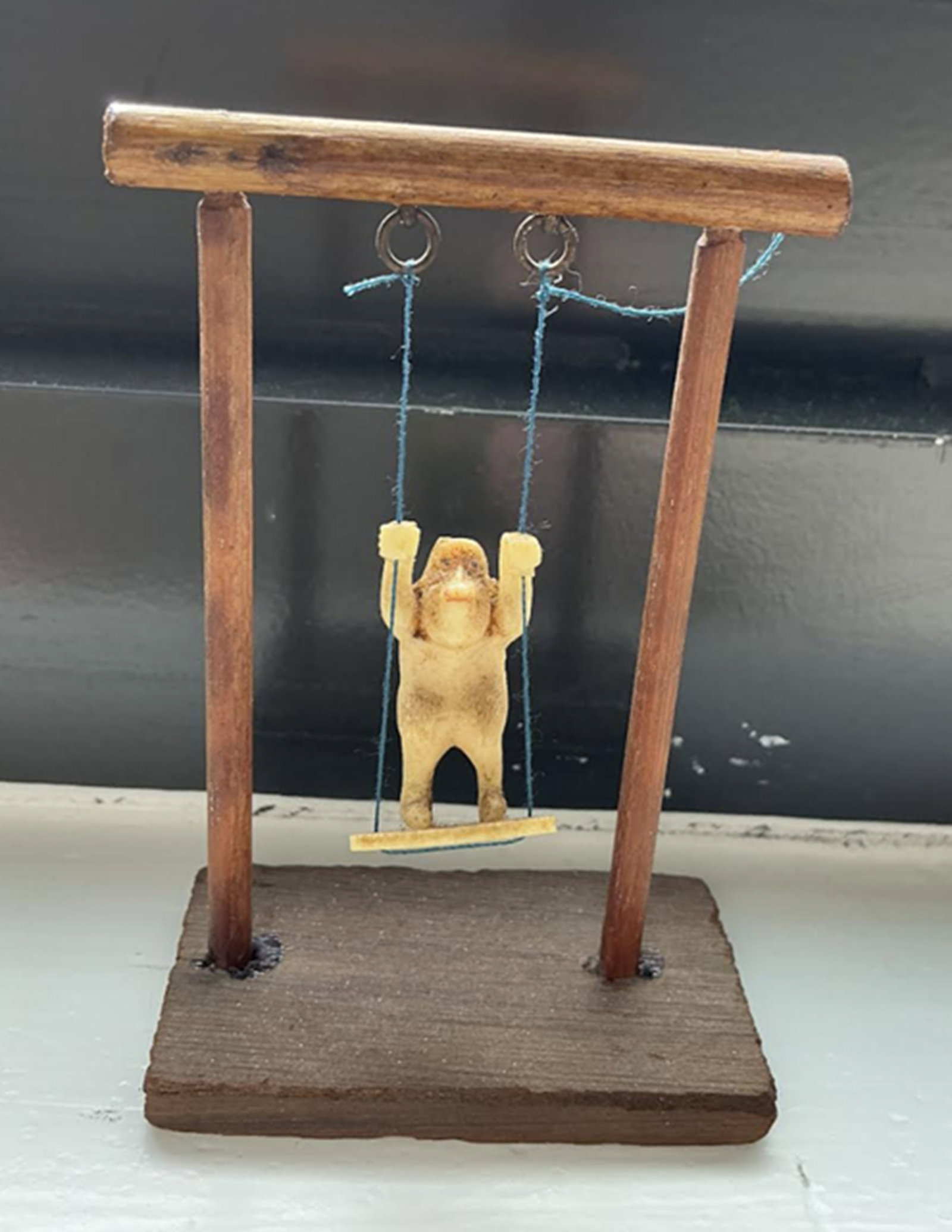 Japanese Celluloid Hand Painted Monkey Figurine on swing (1 of 6)