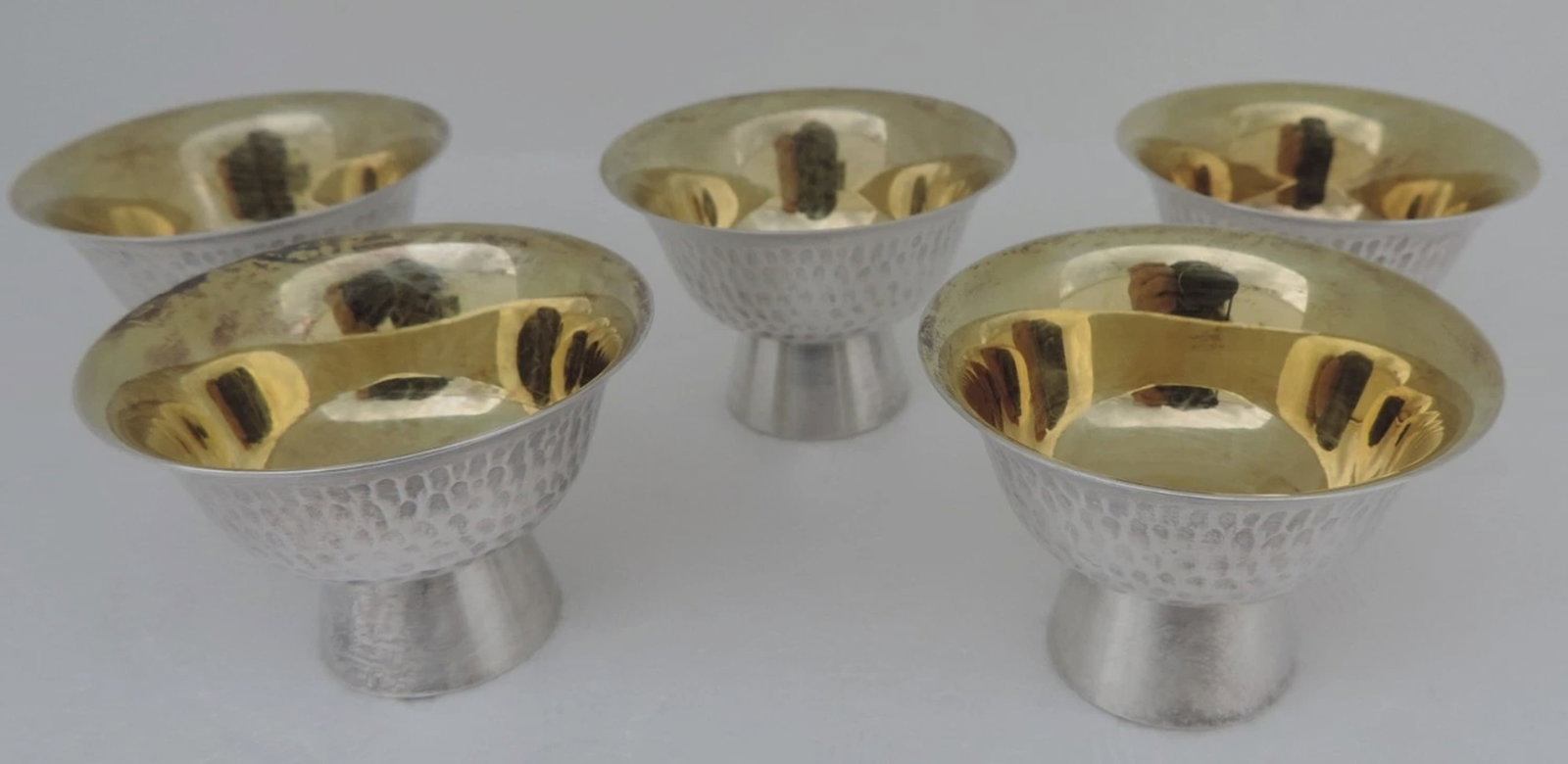 Japanese Sterling Silver Hamered Gold Wash Sake Cups In original Wooden Box (1 of 7)