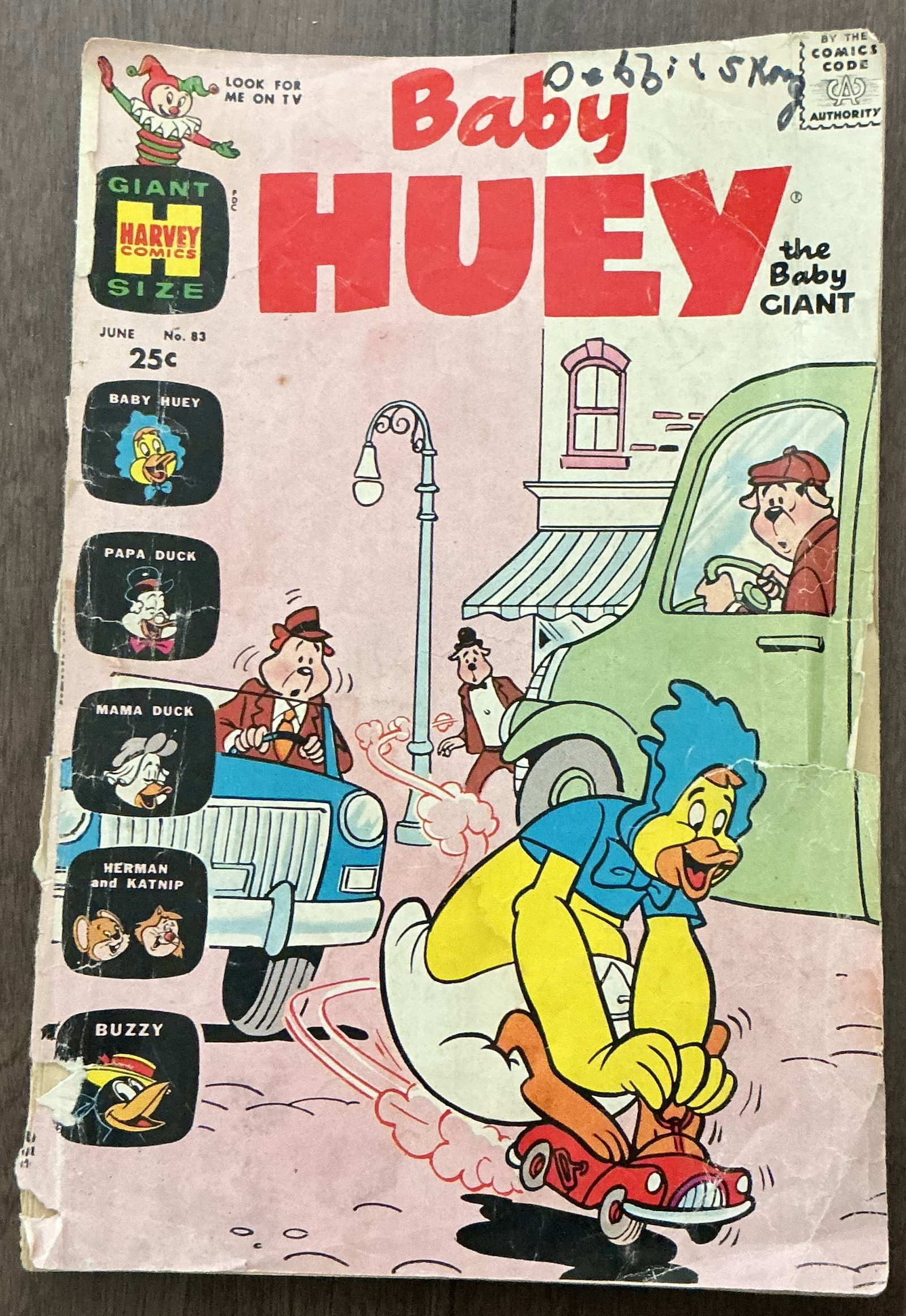 Harvey Comics 1969 Baby Huey the Baby Giant No. 83 Baby Huey the Baby Giant No. 83: Baby Huey the Baby Giant No. 83 is a vintage Giant Size Harvey Comics issue published in June and originally priced at 25¢. The comic features Baby Huey, the oversized duck character created by Famou