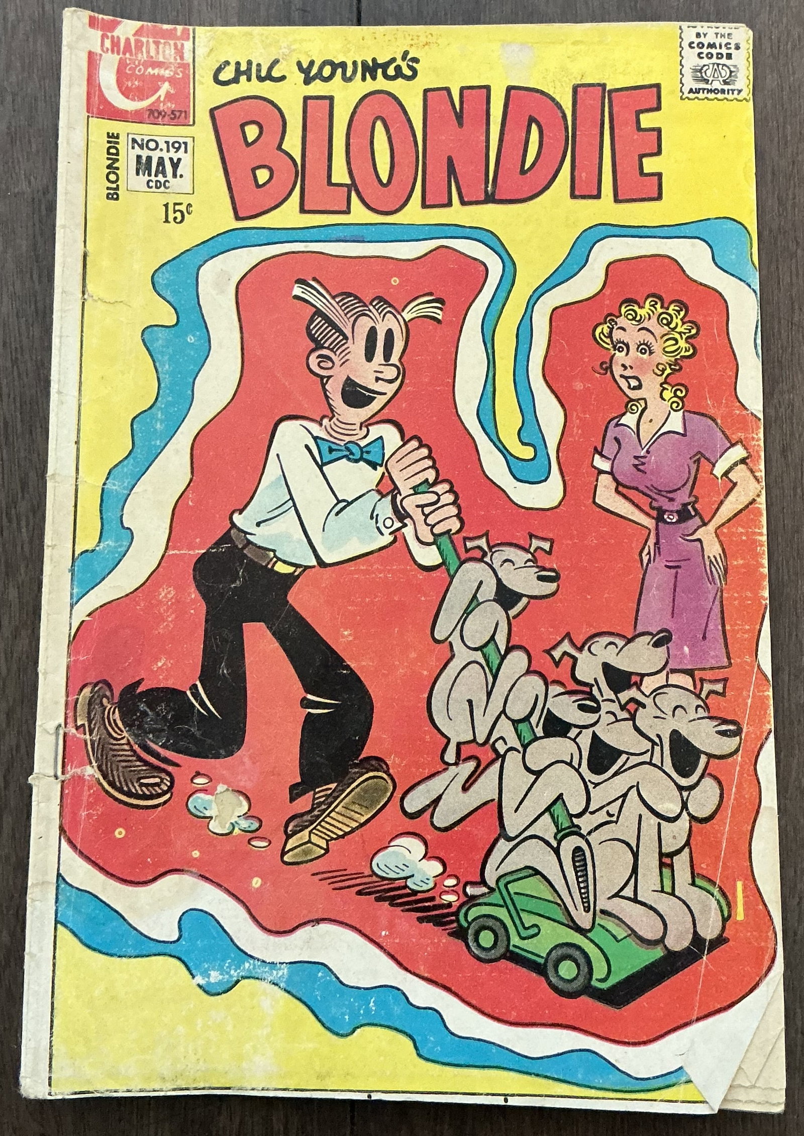 Charlton Comics 19971 Chic Young’s Blondie No. 191: Chic Young’s Blondie No. 191 from Charlton Comics features the beloved newspaper comic strip characters created by Chic Young. The colorful and humorous cover artwork shows Dagwood Bumstead struggli