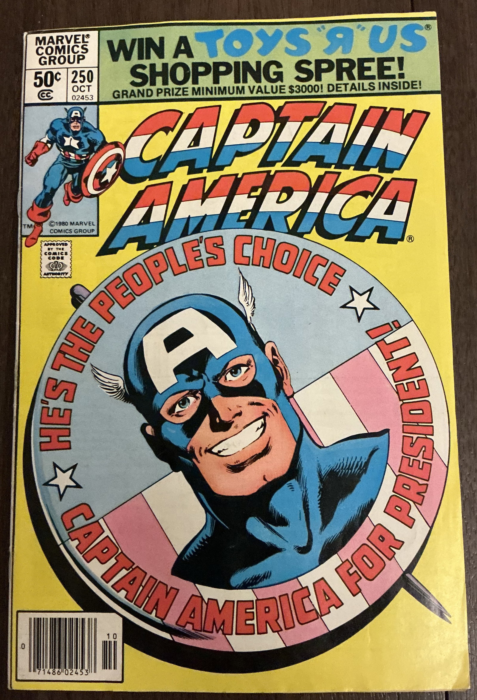 Marvel Comics Captain America No. 250 1980: Captain America No. 250 1980 was published by Marvel Comics in October 1980 and features the storyline “He’s the People’s Choice!” Written by Roger Stern with artwork by John Byrne and Jos