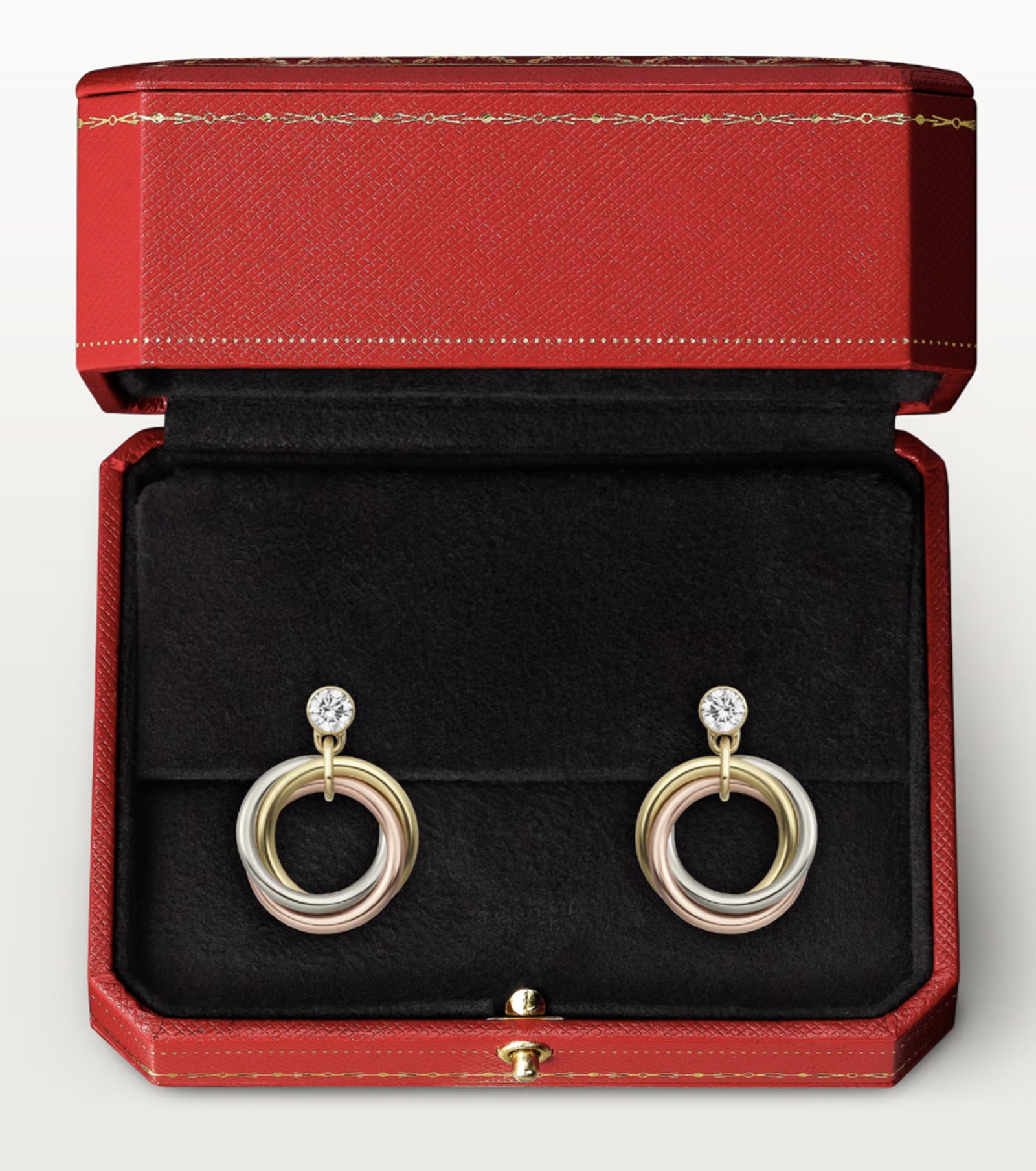 Cartier Signed 18k Yellow Gold With Diamonds Trinity Earrings Tri-color Gold With Pouch (1 of 9)