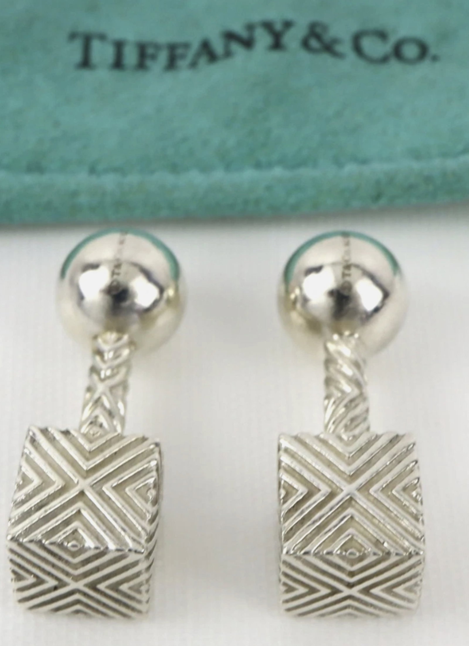 Tiffany & Co Sterling Silver Geometric Cube Cufflinks With Pouch (1 of 4)