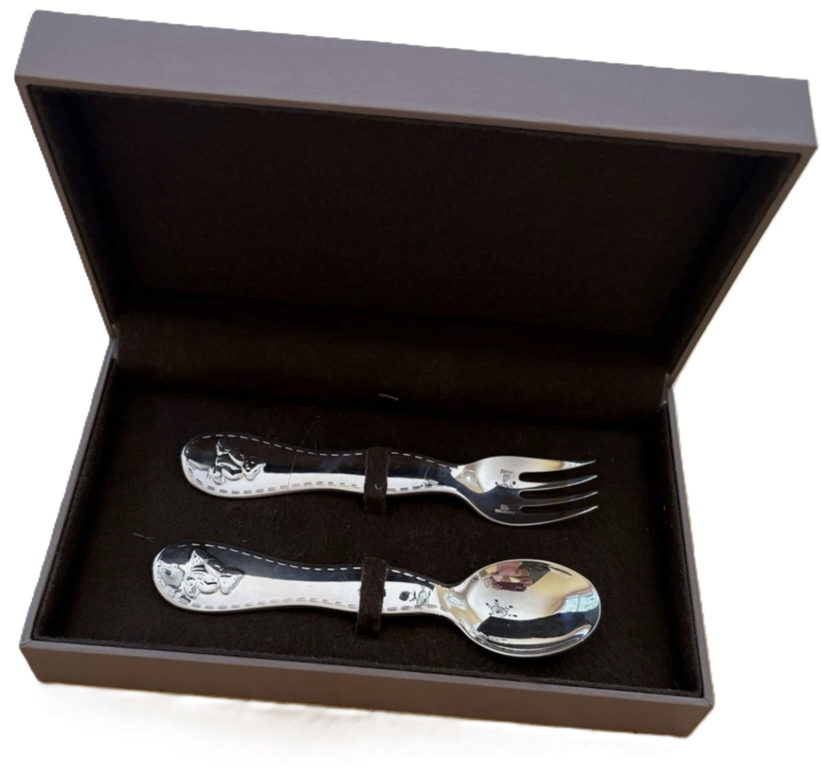 Chistofle Signed Teddy Bear Baby Fork and Spoon With Orig Box (1 of 5)