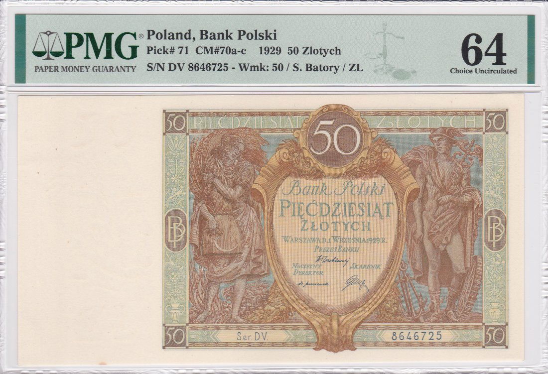 P-71 1929 Poland 50 Zlotych, PMG 64 (1 of 2)