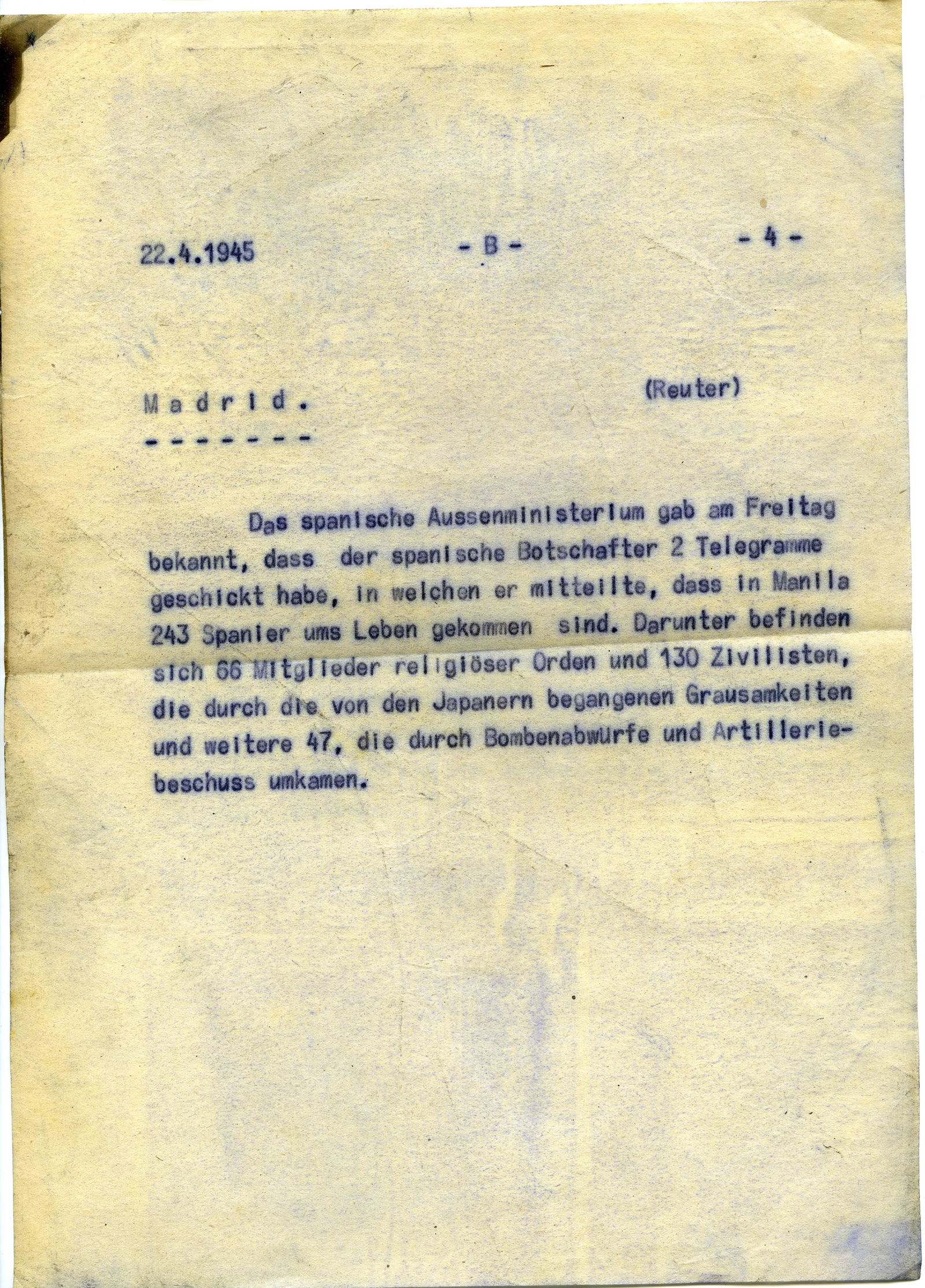 3 typewritten press dispatches containing. 3 depeches de presse. (1 of 1)