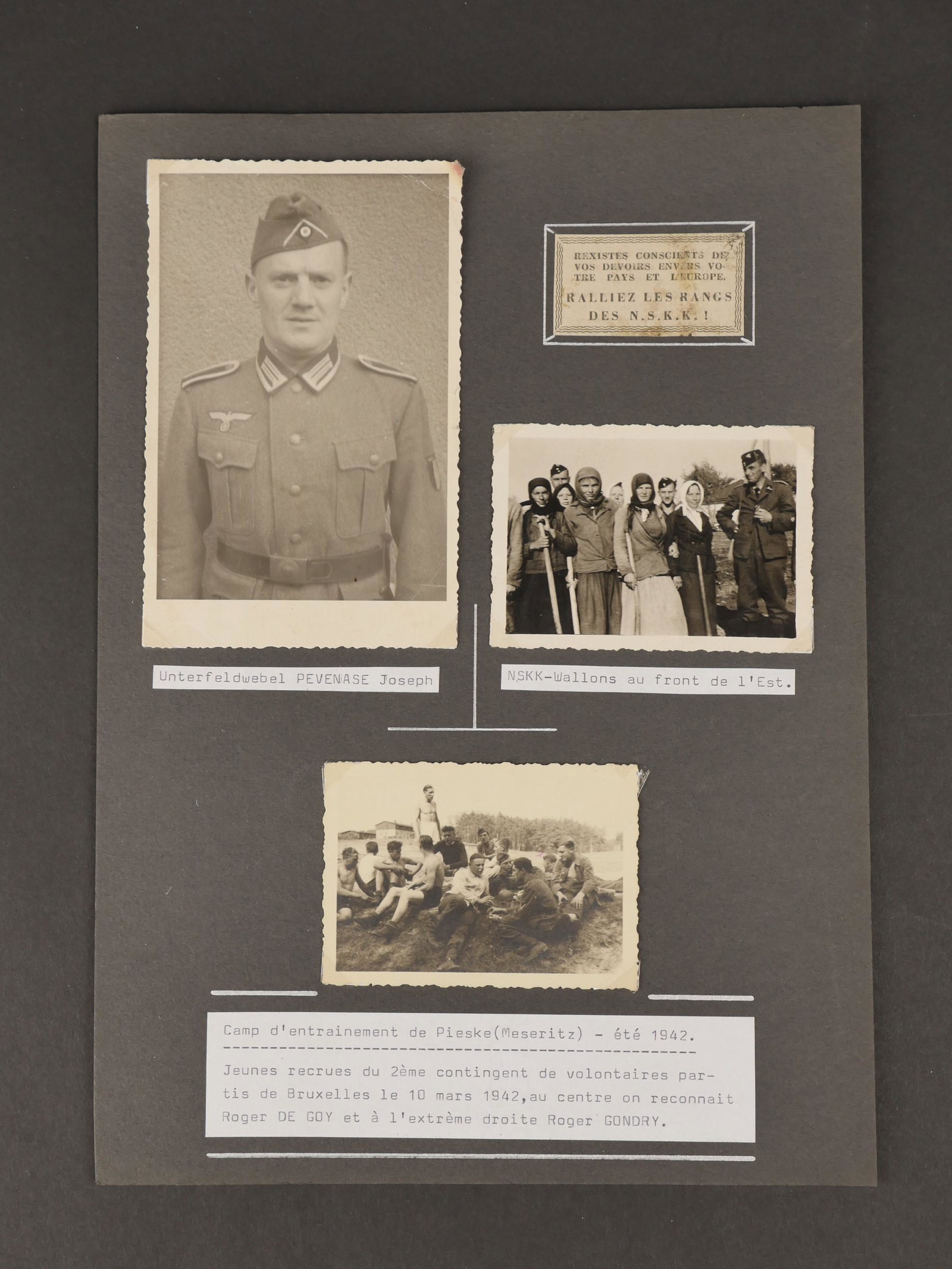 Photos du NSKK Wallon et Legion Wallonie. Pictures of NSKK Wallon and Legion Wallonie.: Photos du NSKK Wallon et Legion Wallonie. Trois photos originales et inedites, un portrait photo de lâ€™Unterfelwebel Joseph Pevenase de la Legion Wallonie, et deux representant des membres de la