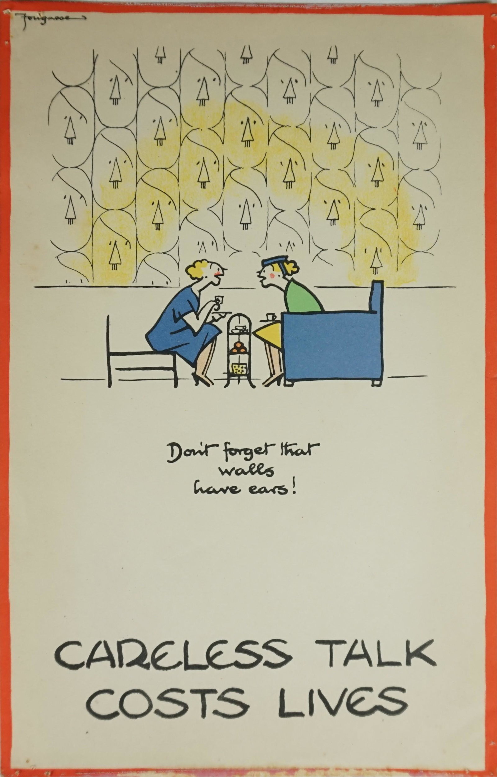 Affichette Carless. Carless poster.: Affiche Carless Talk costs Lives. En couleur, texte en anglais. Dessin de Fongasse. Dimensions 32 x 21 cm. En papier, montee sur carton, non collee, protegee par un film plastique. A noter une certain